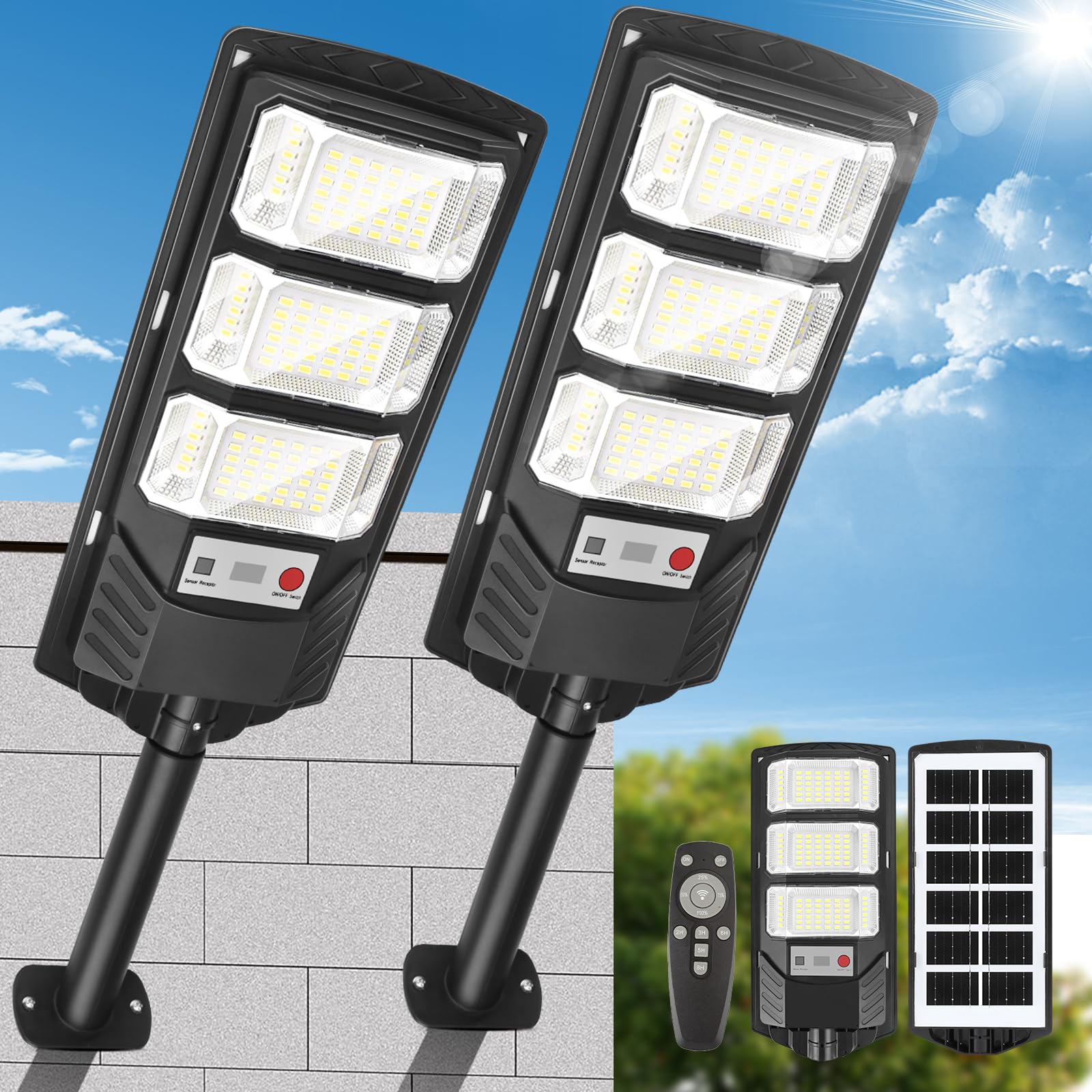 Ewiqirao Solar Lights Outdoor Waterproof 2 Pack - Solar Flood Lights Outdoor Motion Sensor Led 6500K Solar Security Lights Remot
