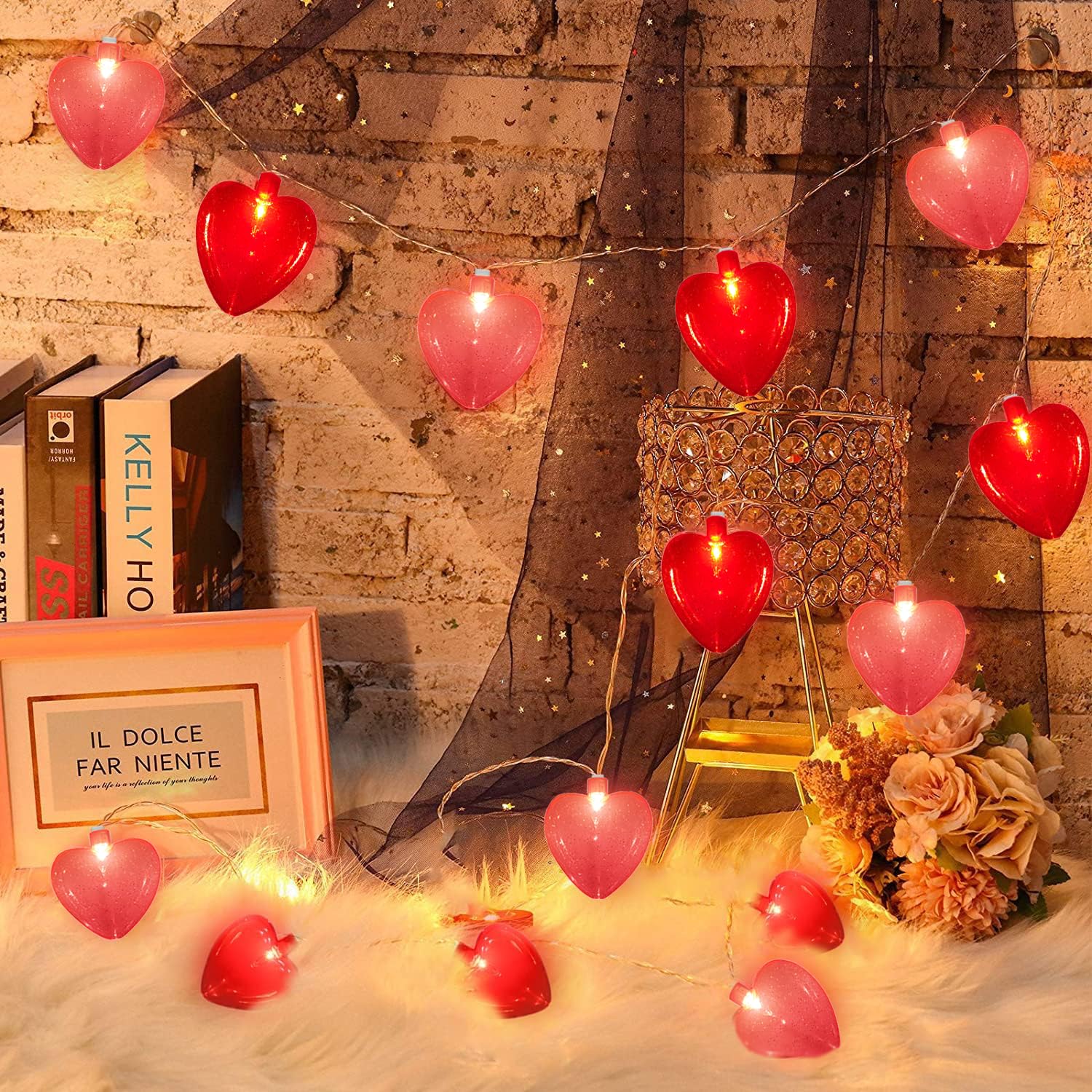 Doratale 8.5Ft Heart Fairy String Lights - 10 Red Pink 3D Heart Lights For Valentine'S Decor