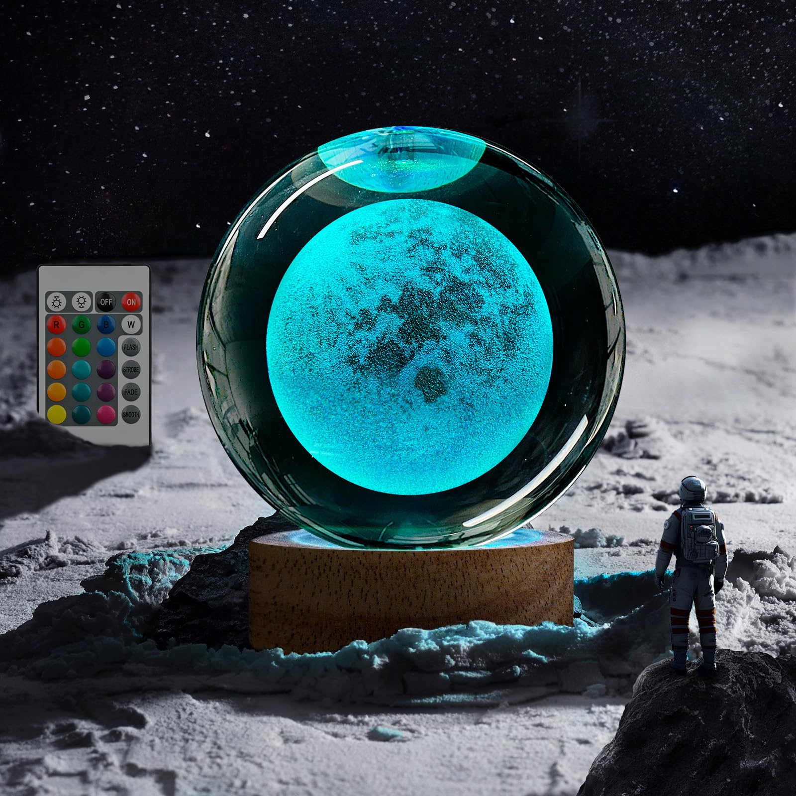3D Moon Crystal Ball Night Light 3.15 inch Moon Galaxy Glass Ball Lamp with 16 Color Changing and Remote Moon Planet Home Decor 