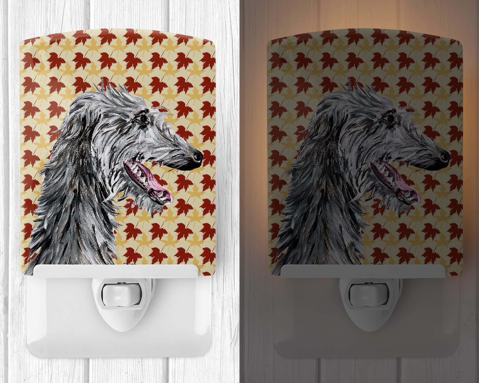 Caroline'S Treasures Sc9693Cnl Scottish Deerhound Fall Leaves Ceramic Night Light Compact, Ul-Certified, Ideal For Bedroom, Bathroom, Nursery, Hallway, Kitchen, 6X4X3, Multicolor