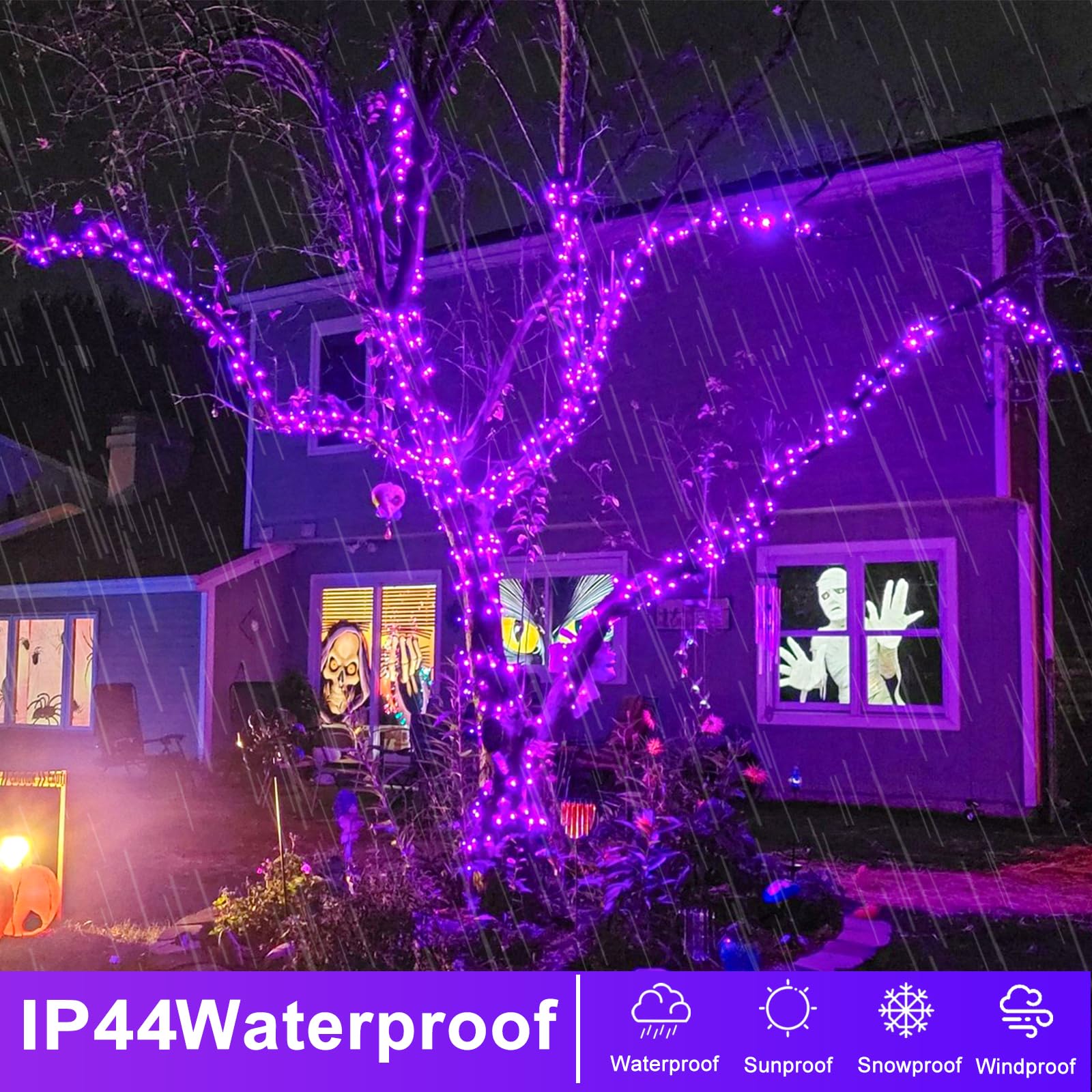 Einiiya 250 Led Purple Christmas Lights 82 Ft String Lights Indoor Outdoor 8 Modes Plug In Waterproof Purple String Lights For House Room Christmas Tree Thanksgiving Decorations