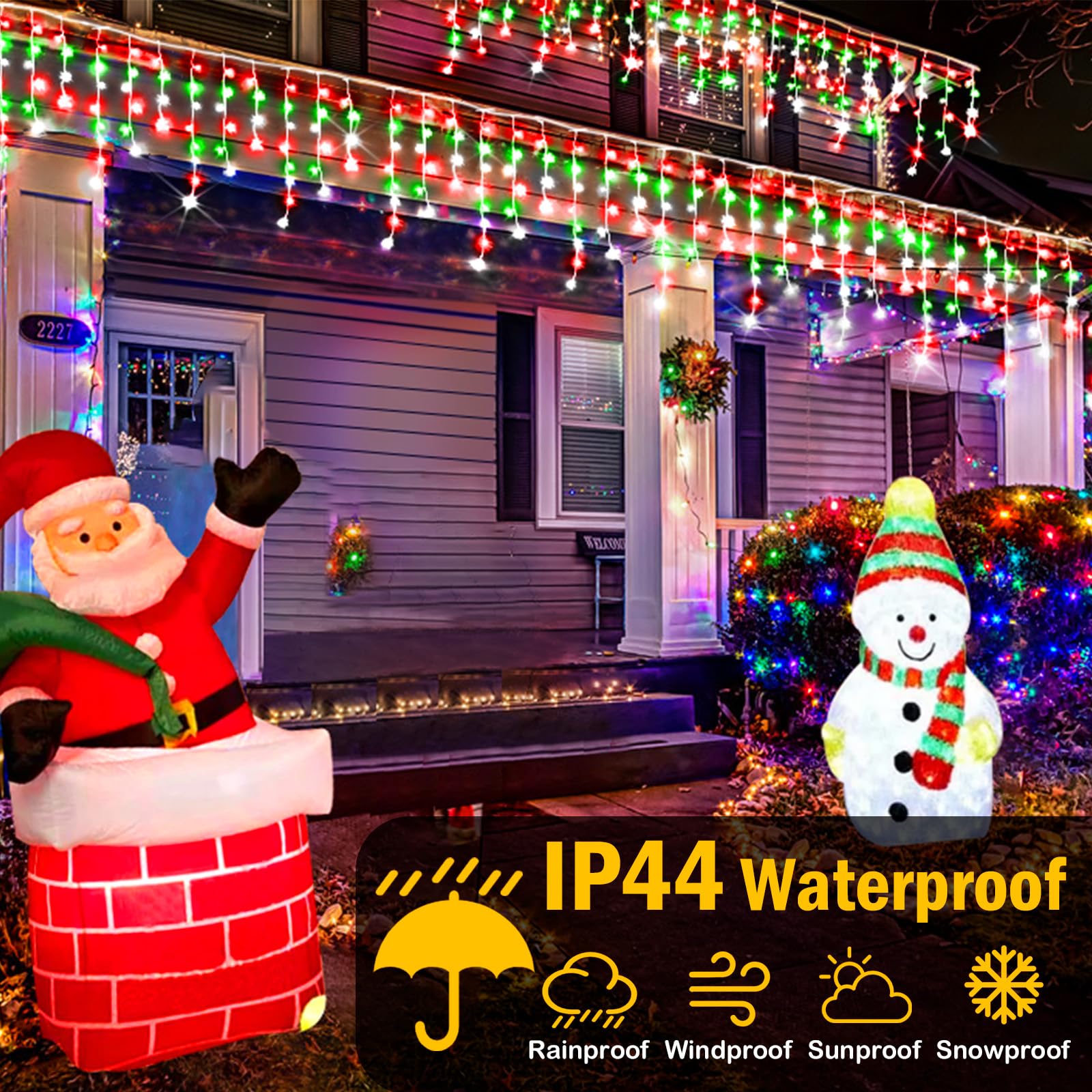 Heceltt Christmas Lights Outdoor 164FT 1600LED IP44 Waterproof Red Green Cool White, 8 Modes with Timer for Yard Decor