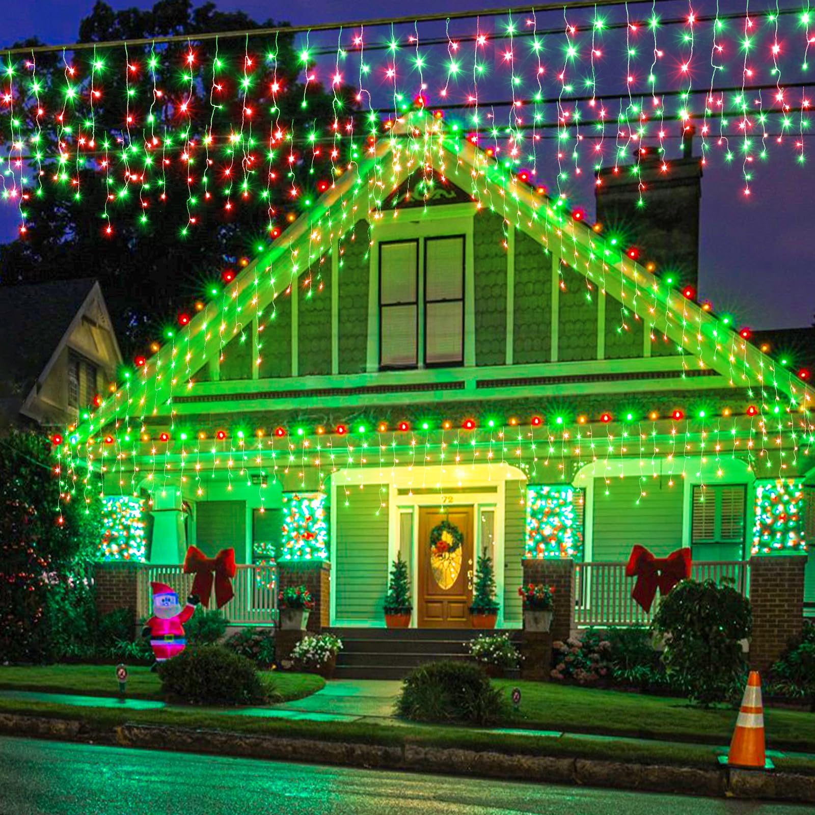 Einiiya Icicle Lights, 400 LED, 33ft, Red & Green, 8 Modes, Waterproof, Outdoor Plug-in Christmas Decorations, Model BG-CL3M3-306L