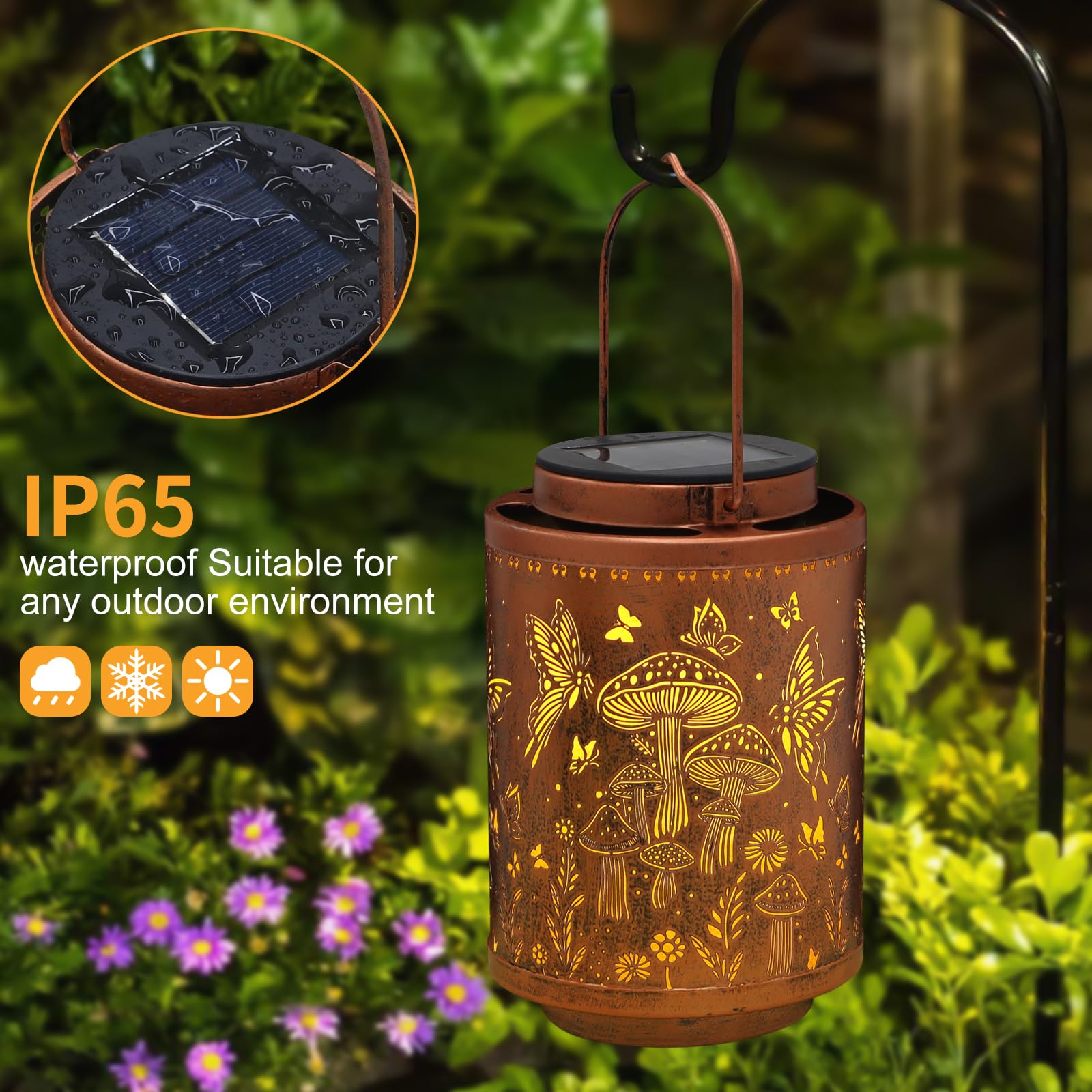 Solar Lanterns Outdoor Waterproof Mushroom Butterfly Garden Decor Gifts For Women Mon Grandma Metal Hanging Solar Lights Decorat