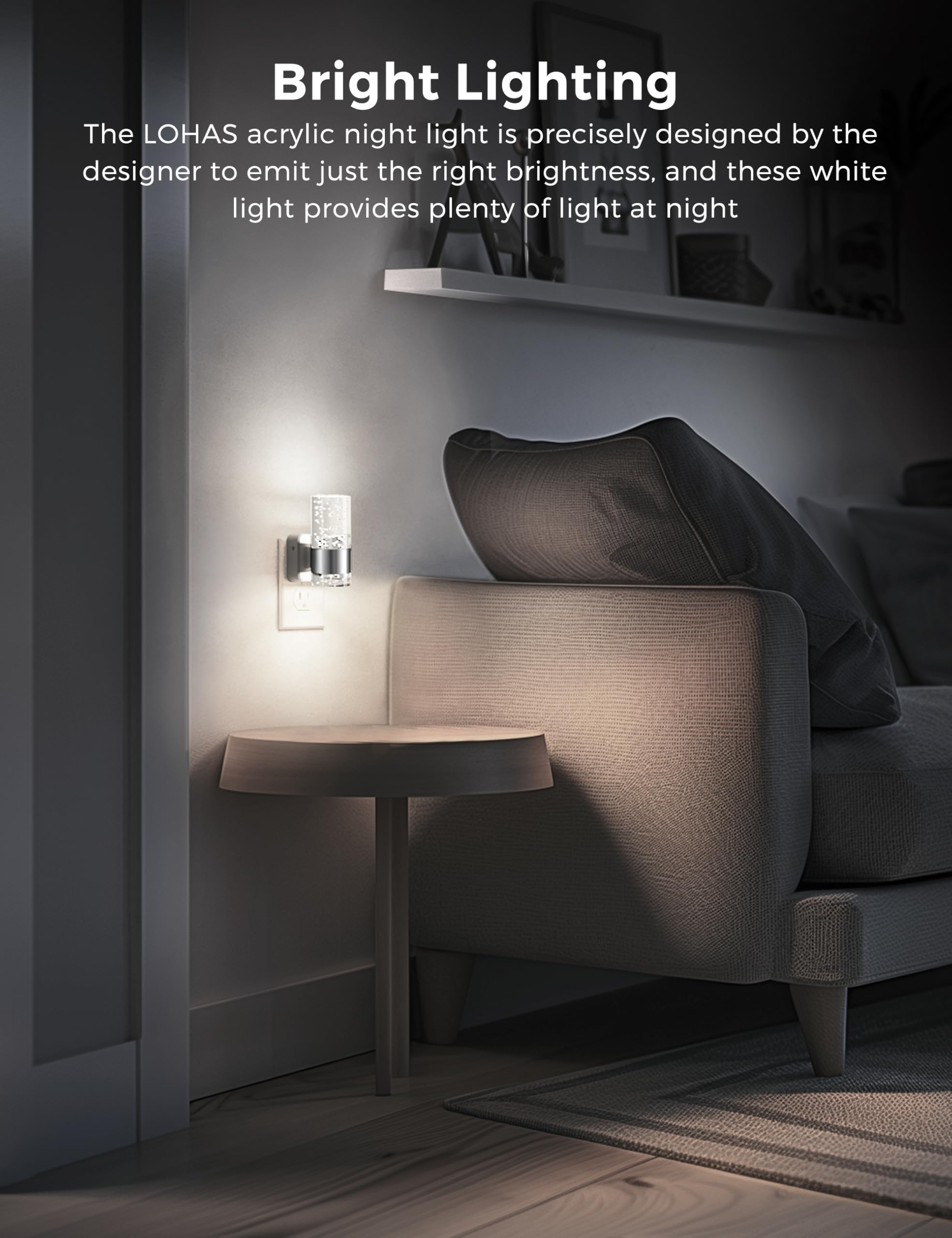 L Lohas Led Night Light, Plug In Night Light With Auto Light Sensor, Brightness Adjustable With Daylight White 5000K, Wall Sconc