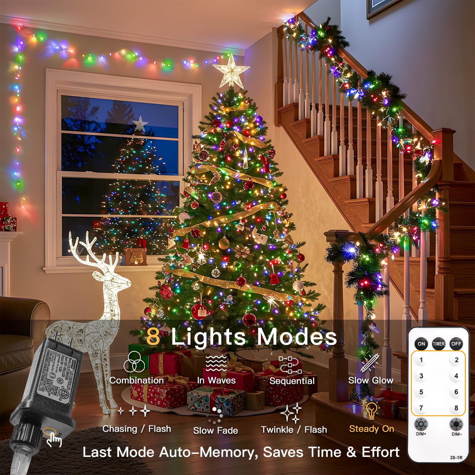 Suddus Connectable Christmas Lights With Remote  Multicolor String Lights With Timer  66Ft 200 Led Fairy Lights Plug In For Xmas Tree  Bedroom  Yard  Garden  Party  Indoor  Outdoor Decorations