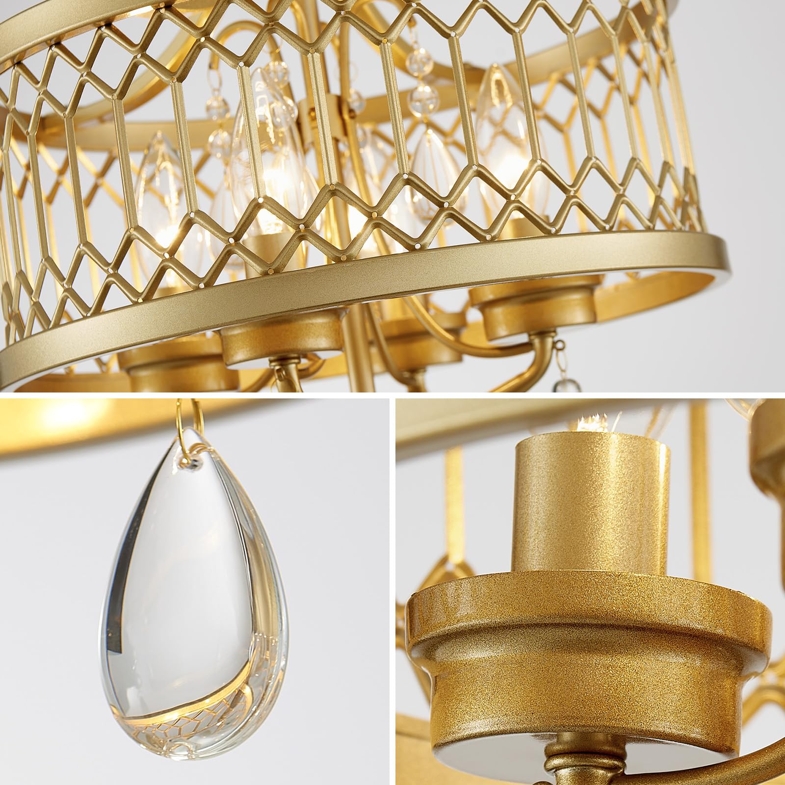 Crystal Ceiling Light Fixture  Farmhouse Semi Flush Mount Ceiling Light  Gold Crystal Chandeliers For Dining Room Light Fixture  Hallway Lighting Fixtures For Kitchen Bedroom Bathroom Foyer Entryway