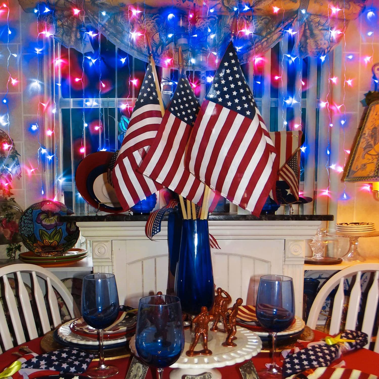 Jmexsuss 100 Led 4Th Of July Decoration, 33Ft Red White And Blue Lights Plug-In, 8 Modes Patriotic 4Th Of July Lights For Indoor