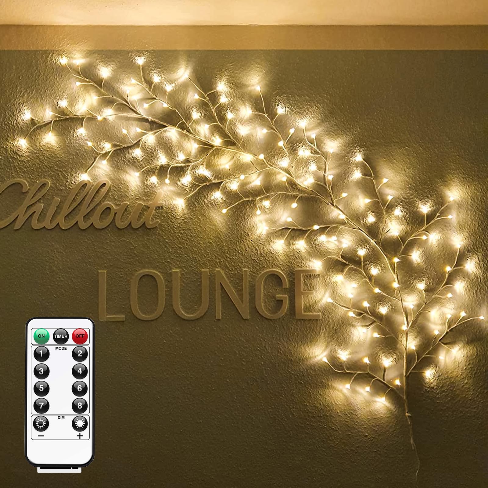 Willow Vine Lights with Remote for Wall: 7.5ft LED Enchanted Vines Light DIY White Birch Tree Light for Room and Home Decor - Flexible Lighted Branches Light for Halloween & Christmas Decorations