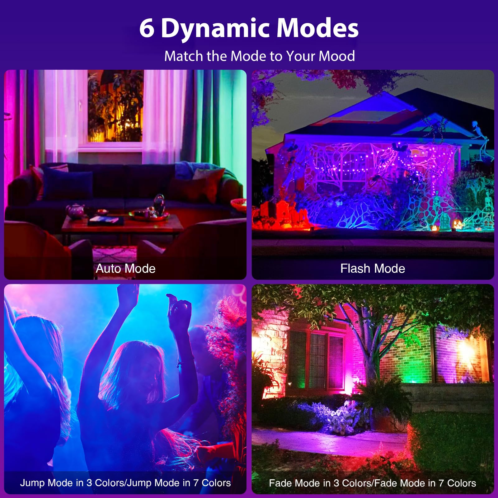 Olafus 120W RGB Flood Lights, Remote Control, IP66 Waterproof, 2700K Warm White, Black, Model LAA120GB, 2 Packs