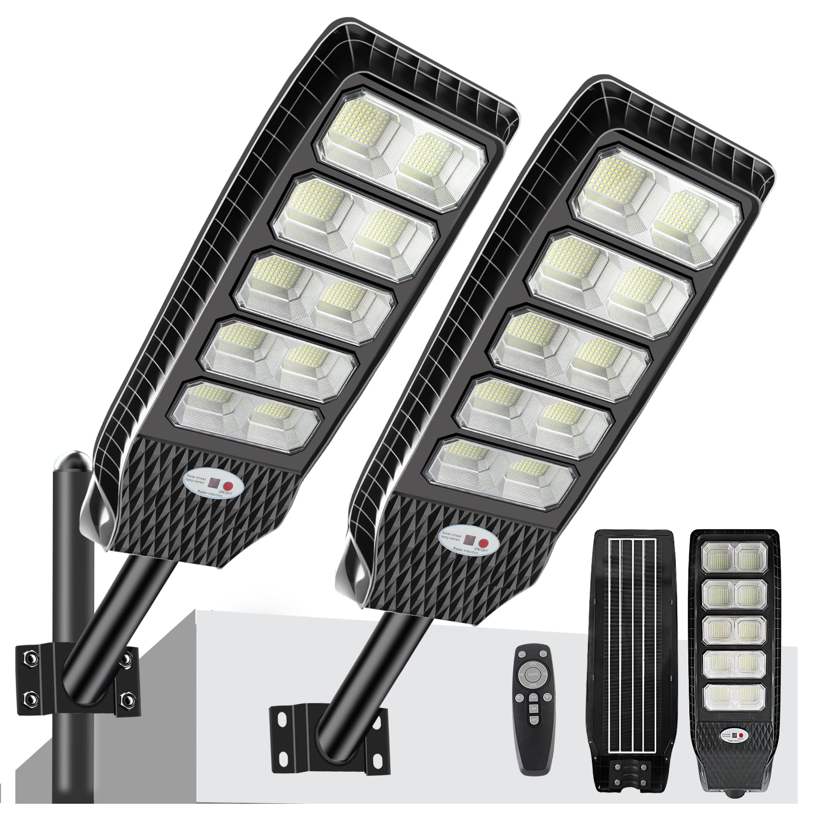 VUAA Solar Street Lights - 6500K, 20000LM, 576 LEDs, Dusk to Dawn, Motion Sensor, 1200W, Black, Model JI99-SL