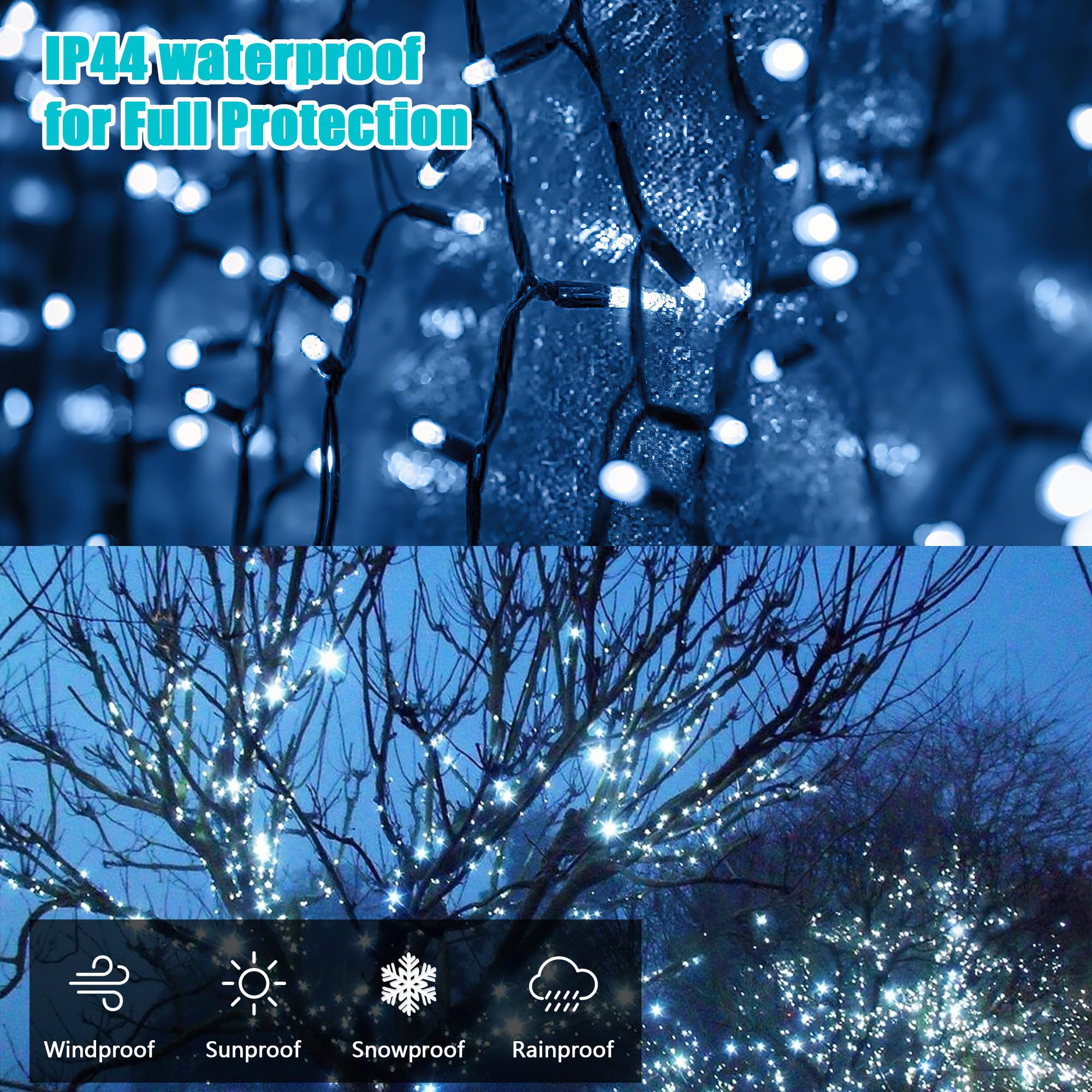 BHCLIGHT Connectable String Lights 100 LED 33Ft Cool White Indoor Outdoor Green Wire Model GP-SW290DC0209-IP44