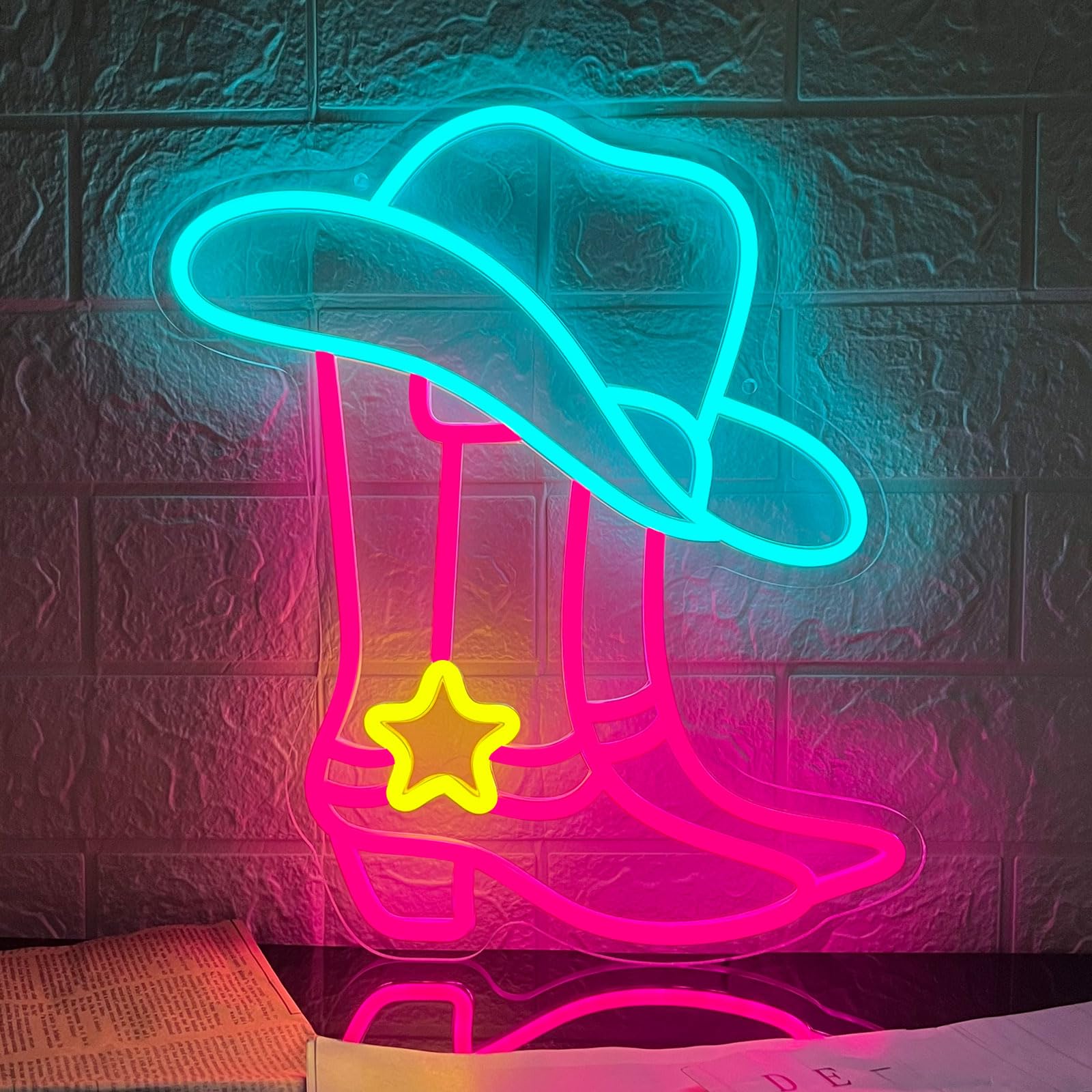 Nen Sign Cowboy Boot Neon Light, USB Powered LED Sign for Wall Decor, Pink Western Cowgirl Design