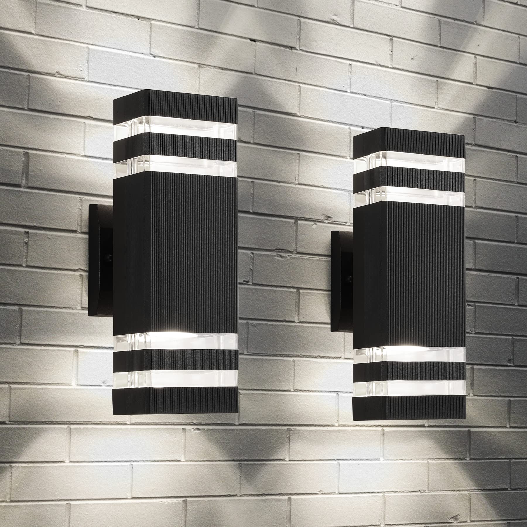 Zsmaiku Modern Outdoor Wall Light 3000K Led, Waterproof Aluminum, 2-Pack Up/Down Lighting