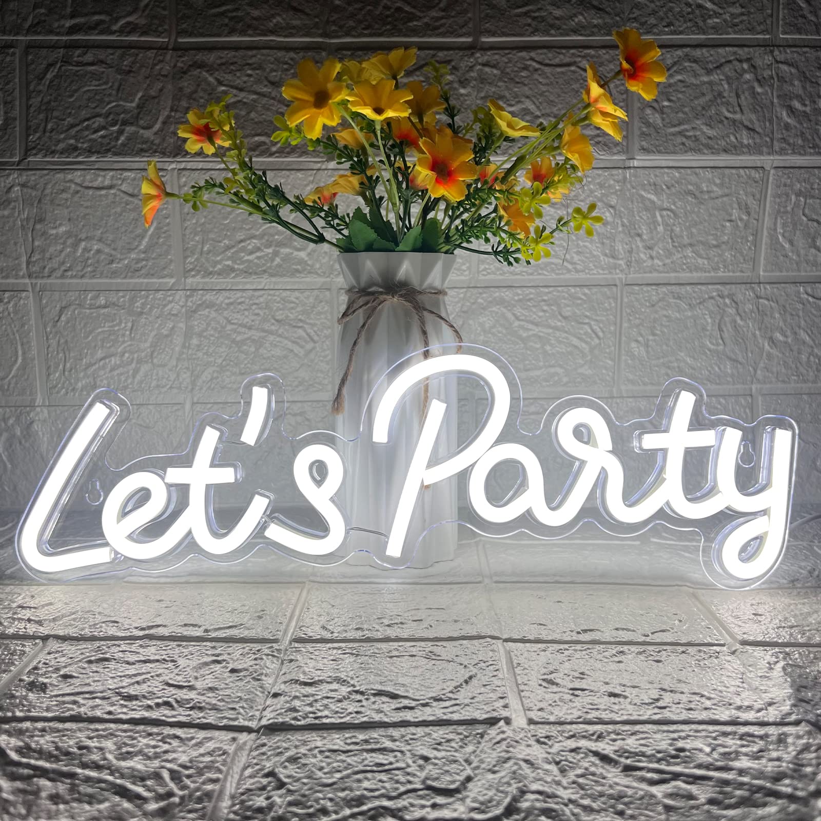 Bernicekelly Let'S Party Neon Sign - Led Wall Decor For Bachelorette, Birthday & Gamer Rooms, White