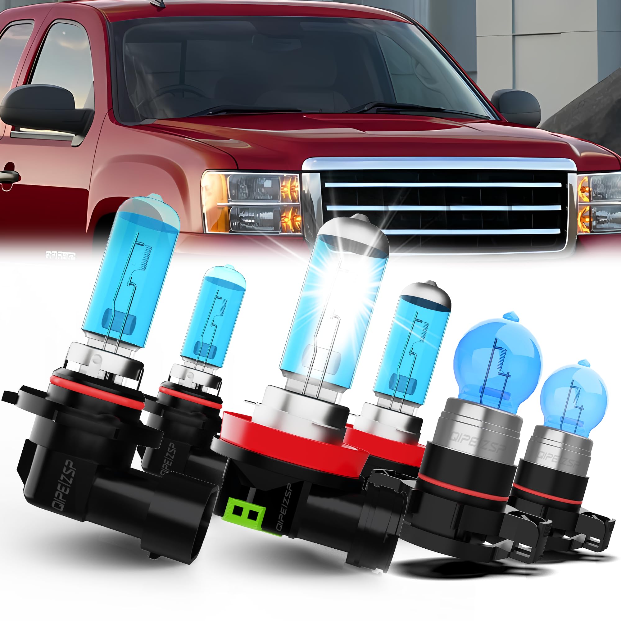 QIPEIZSP compatible with GMC Sierra 1500 (2007-2013) Lights Headlight Bulbs 9005/HB3/H10 + H11/H8/H9 High/Low Beam + 5202 Fog Li