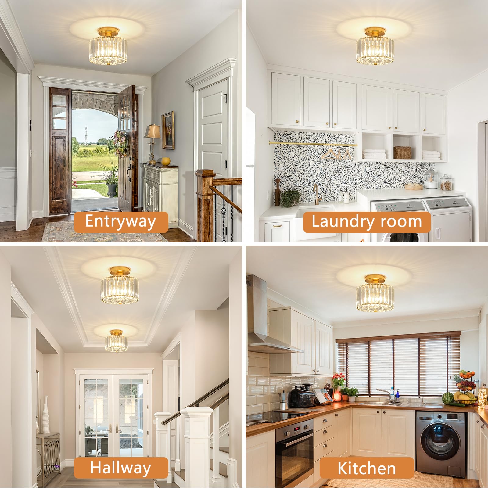 Pasentel Small Crystal Ceiling Light  Modern Mini Flush Mount Crystal Chandelier  Gold Small Chandelier Light Fixture  Entryway Lighting Fixture For Kitchen Hallway Laundry Room  1-Light  Sf004-1-G