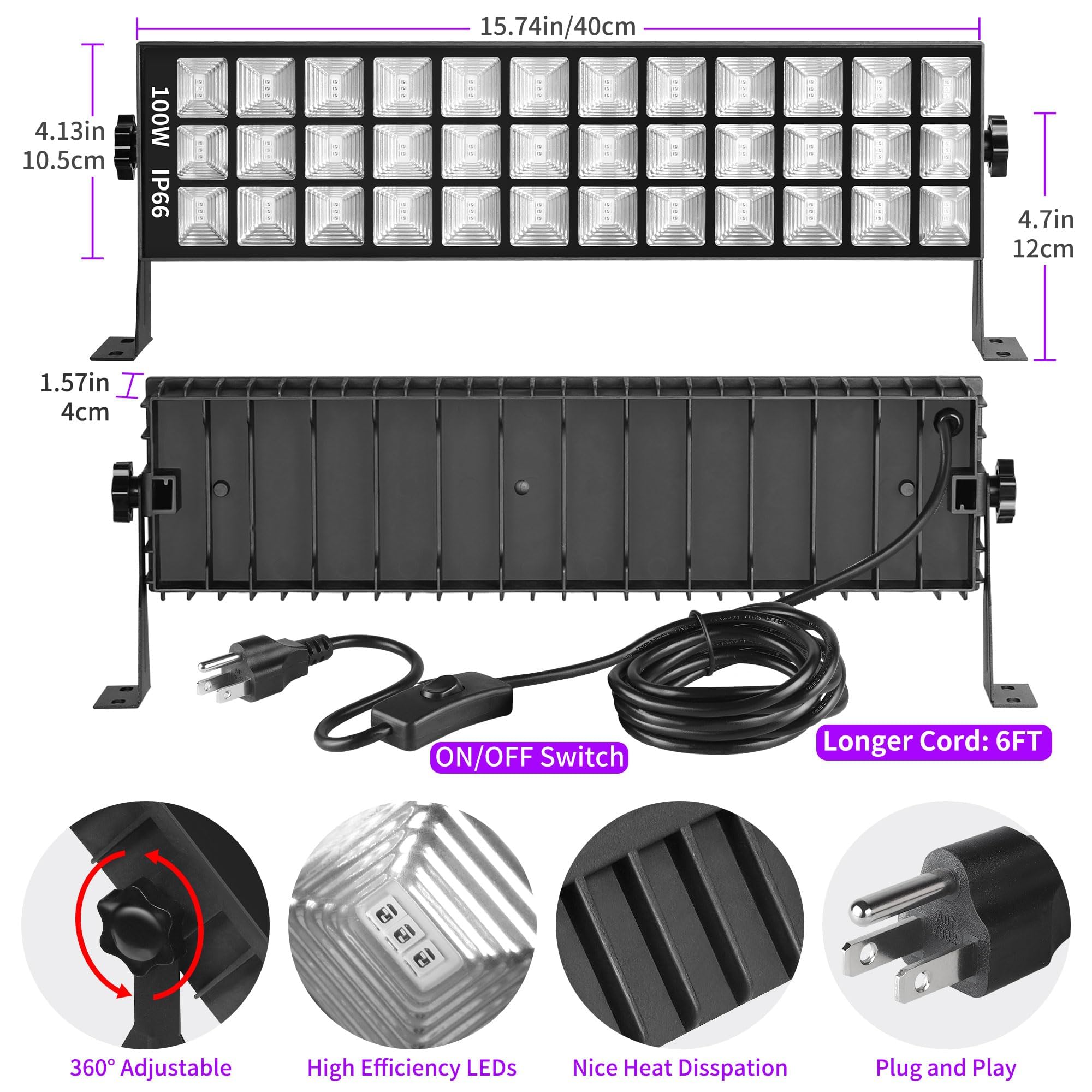 Thecham 2 Pack 100W Led Black Lights - Uv Flood Light For Glow Parties, Halloween, Body Paint