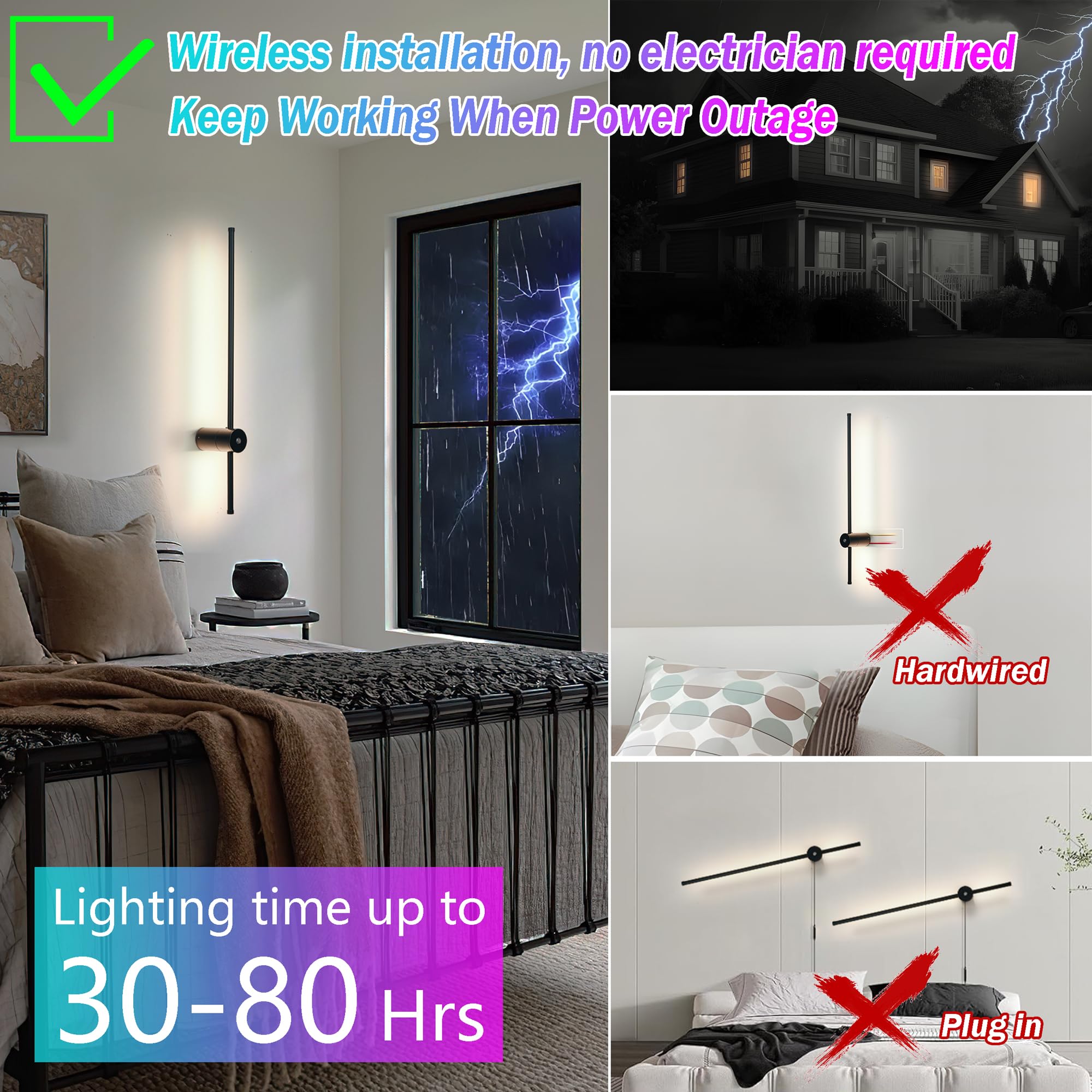 Battery Operated Wall Sconce, Wireless Wall Sconces Set Of Two With Remote Control, 10000Mah Detachable Rechargeable Wall Sconce