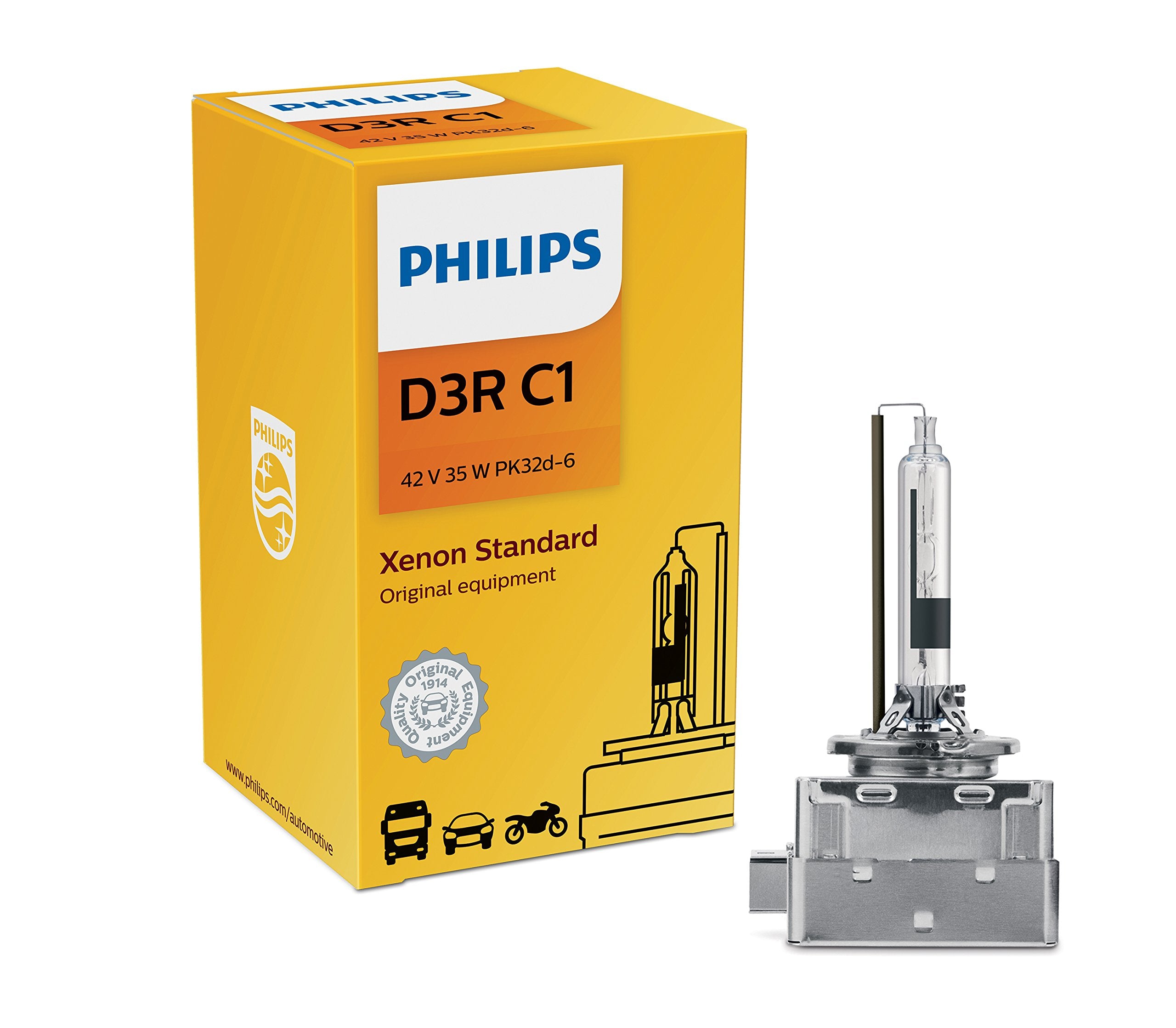 Philips D3R Standard Authentic Xenon HID Headlight Bulb, 1 Pack
