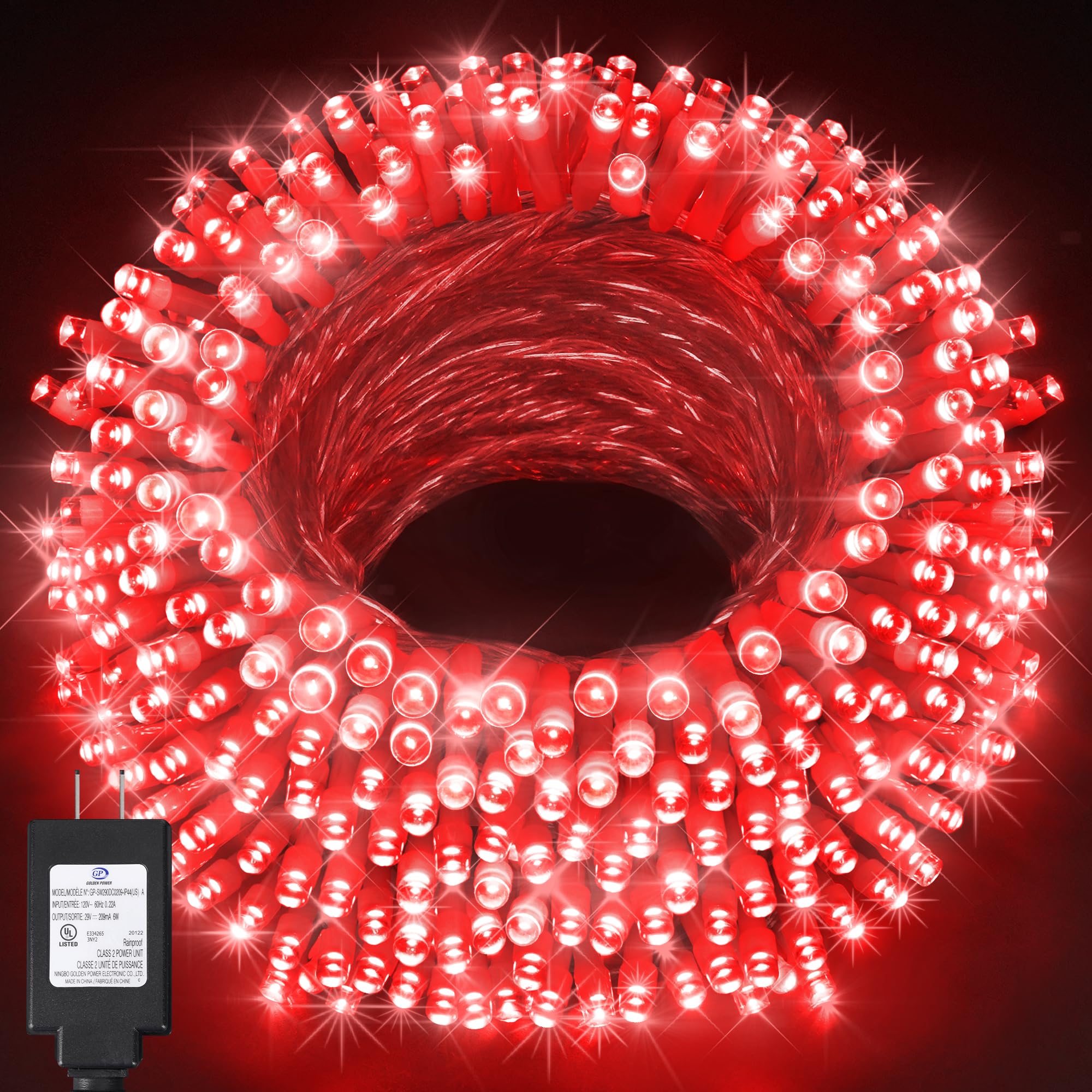KNONEW Outdoor Christmas Lights 500 LED 197ft String Lights 8 Modes & Memory Fairy Light Plug in Waterproof LED String Lights for Xmas Yard Tree Wedding Party Holiday Decorations (Red)
