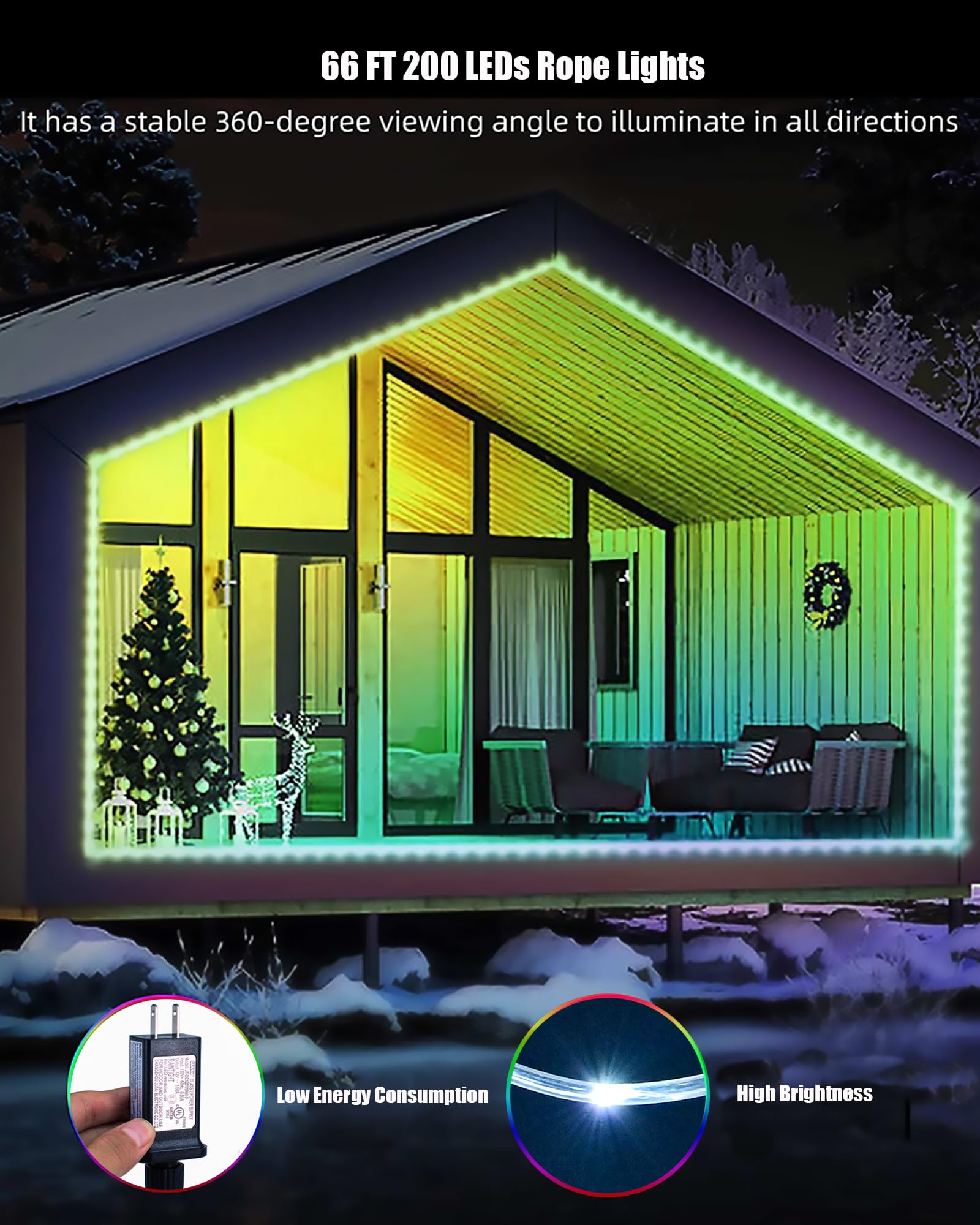 Hahome 66Ft Led Rope Lights - 16 Color Changing Waterproof String Lights With Remotes