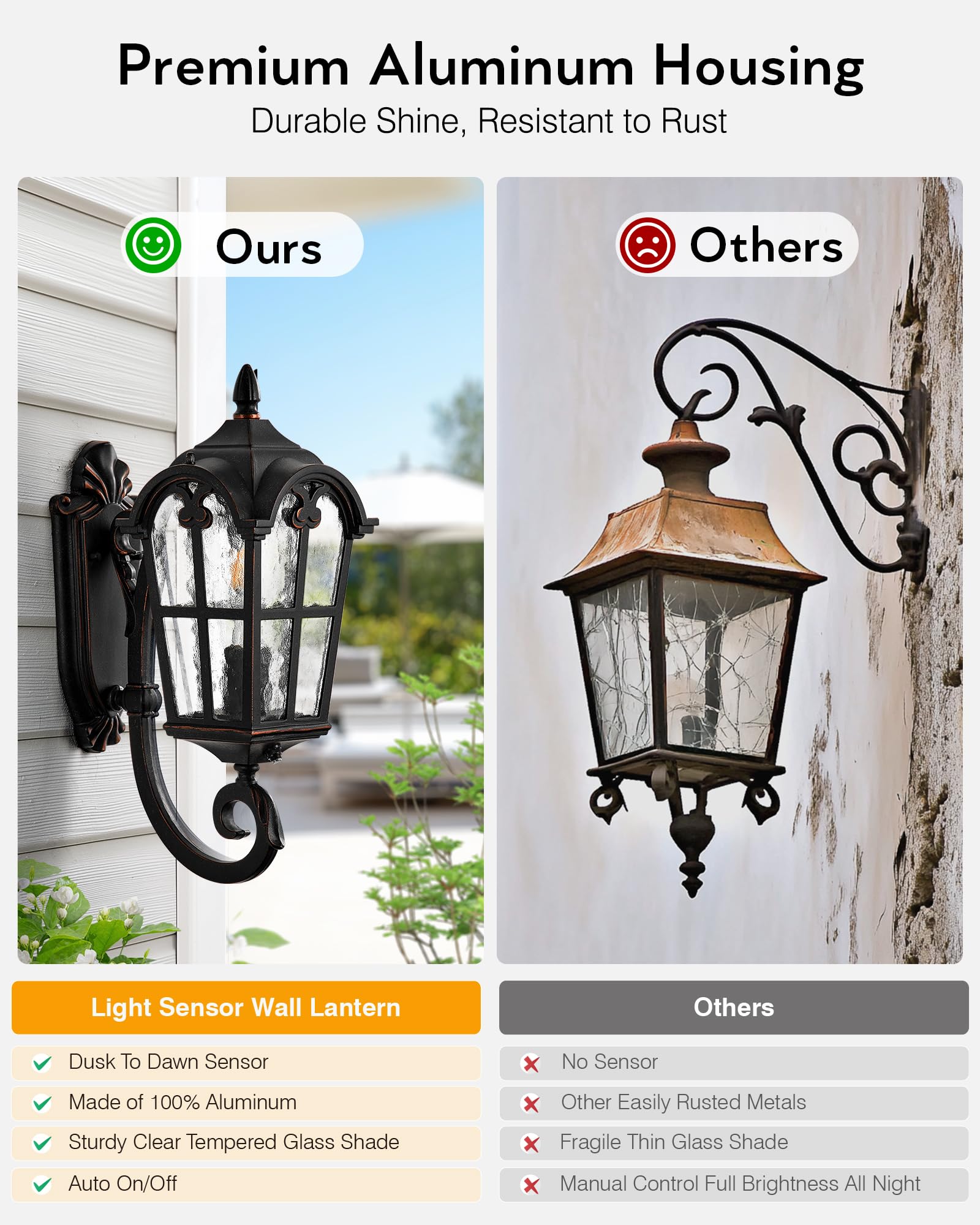 VIANIS Outdoor Wall Light, Aluminum Dusk to Dawn Lantern, Oil Rubbed Bronze, 1-Pack, Model V8113U