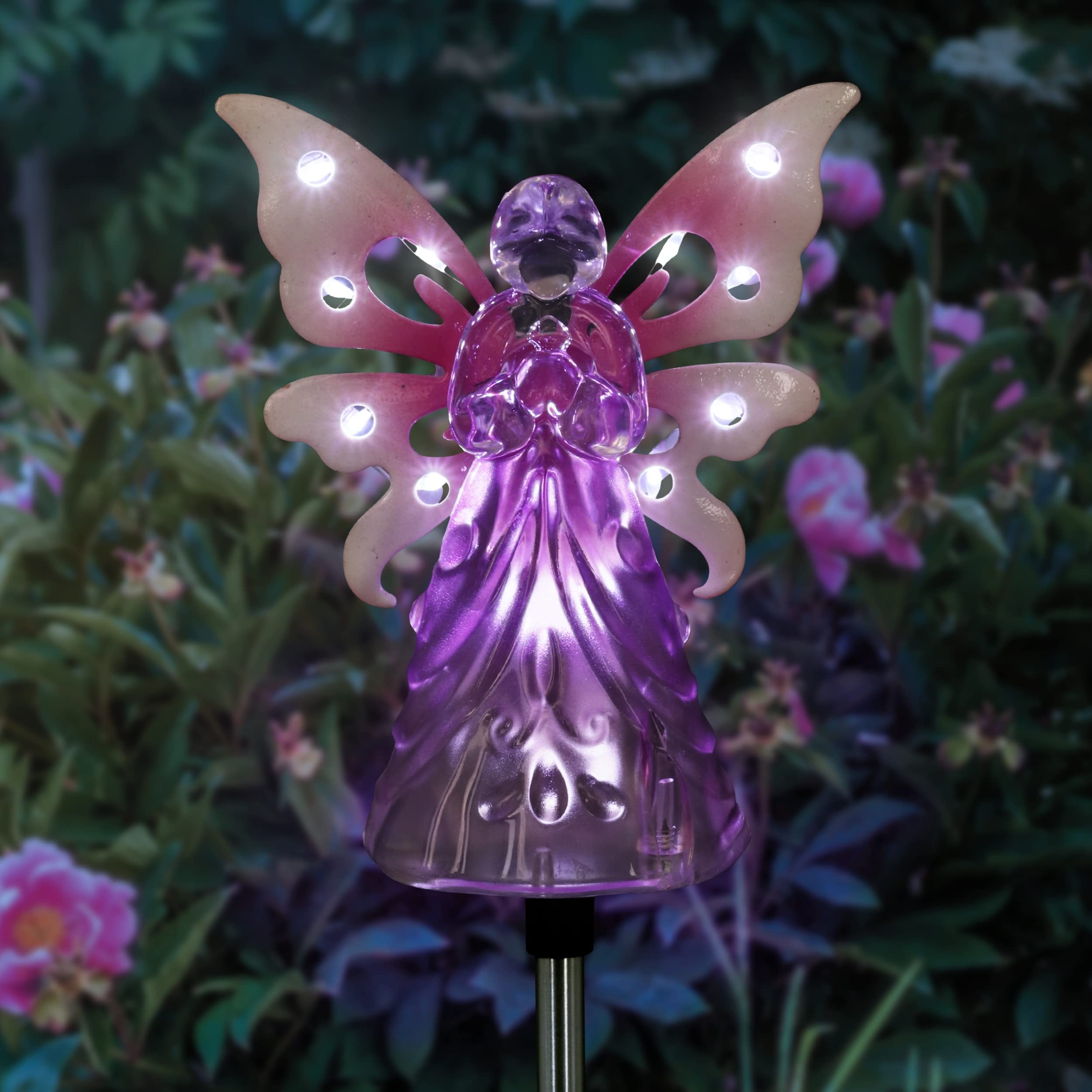 Exhart Garden Solar Lights Decorative Angel Stake 12 LEDs Small Pink 4 x 34 Inch Outdoor Living