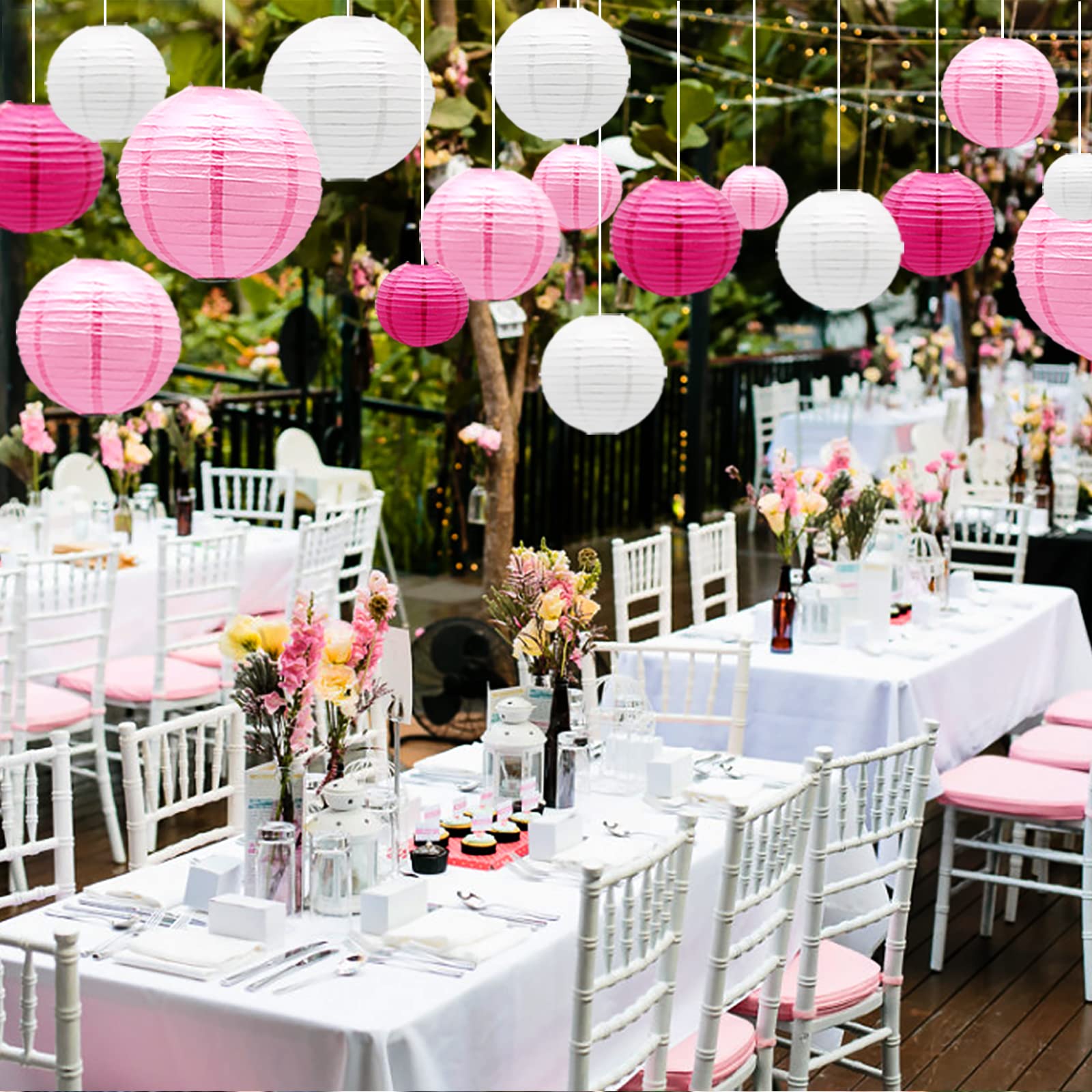 Round Chinese Paper Lanterns Decorative 15Pcs Wedding Birthday Party Valentine'S Day Baby Showers Decoration (Pink)