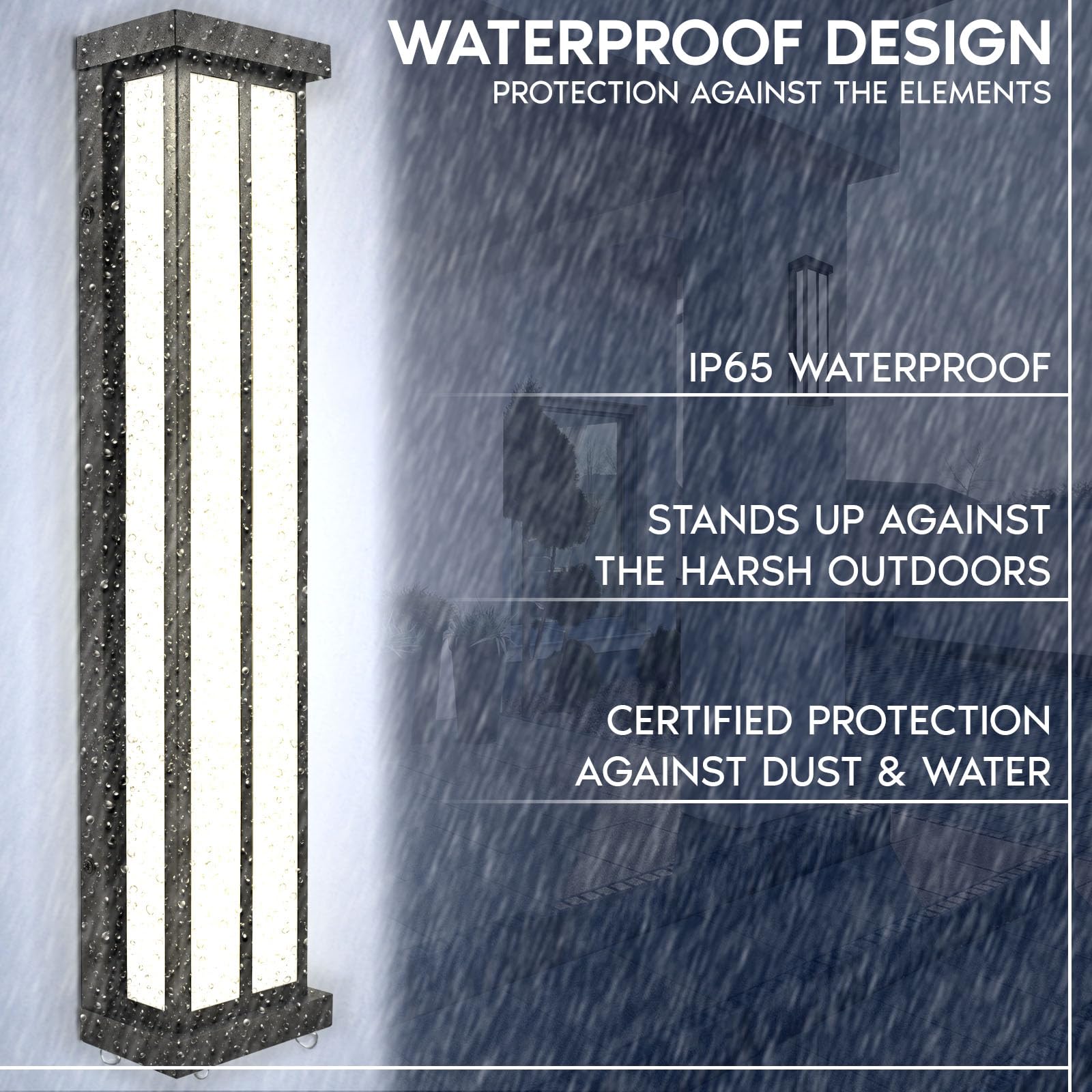 LUXRITE LED Outdoor Wall Sconce, 24in, Black Aluminum, 3CCT 3000K/4000K/5000K, 26W, IP65 Waterproof
