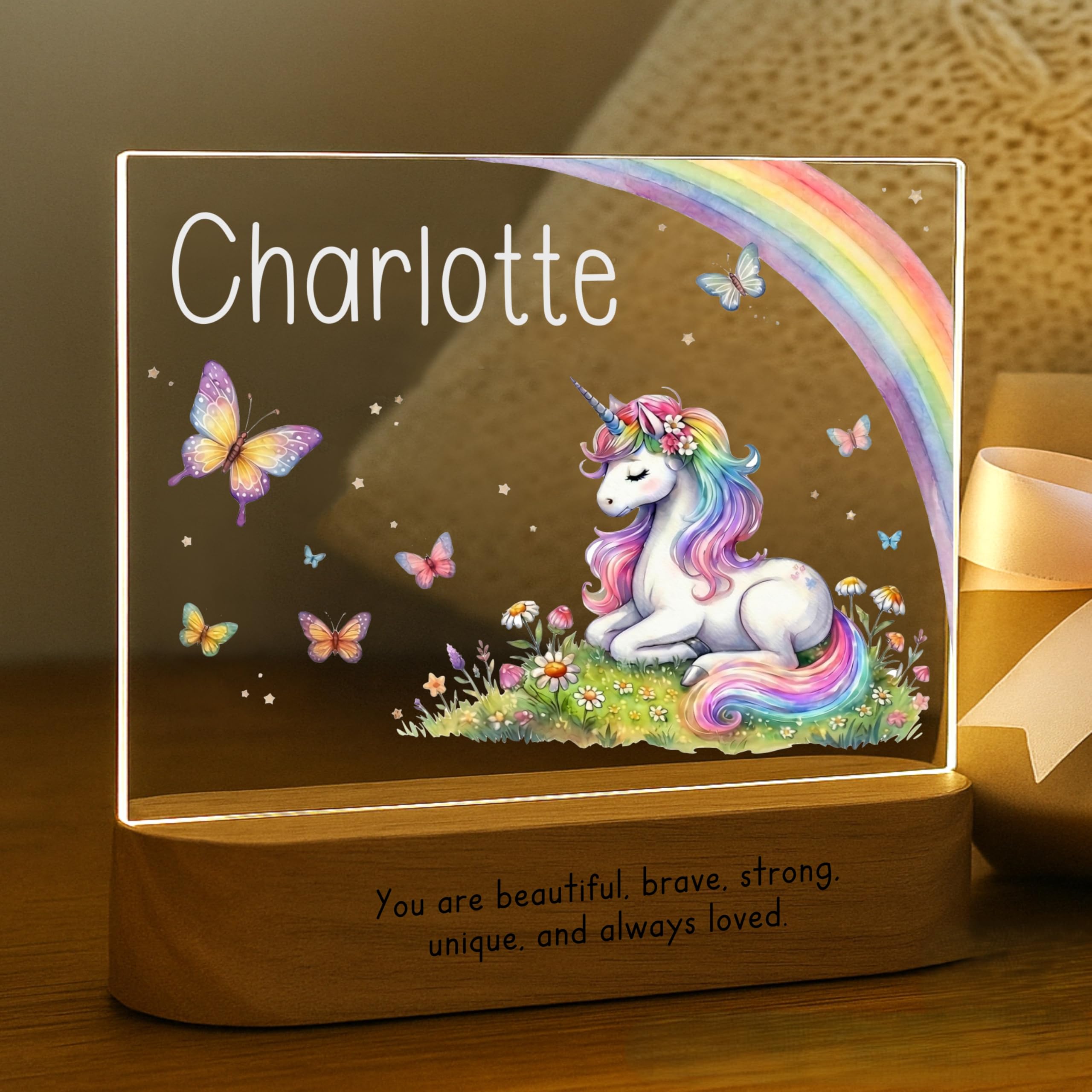 Unicorn Night Light for Kids | Personalized Baby Night Light for Girls | Custom Name Unicorn Butterfly Nursery Decor, Plug-in LE