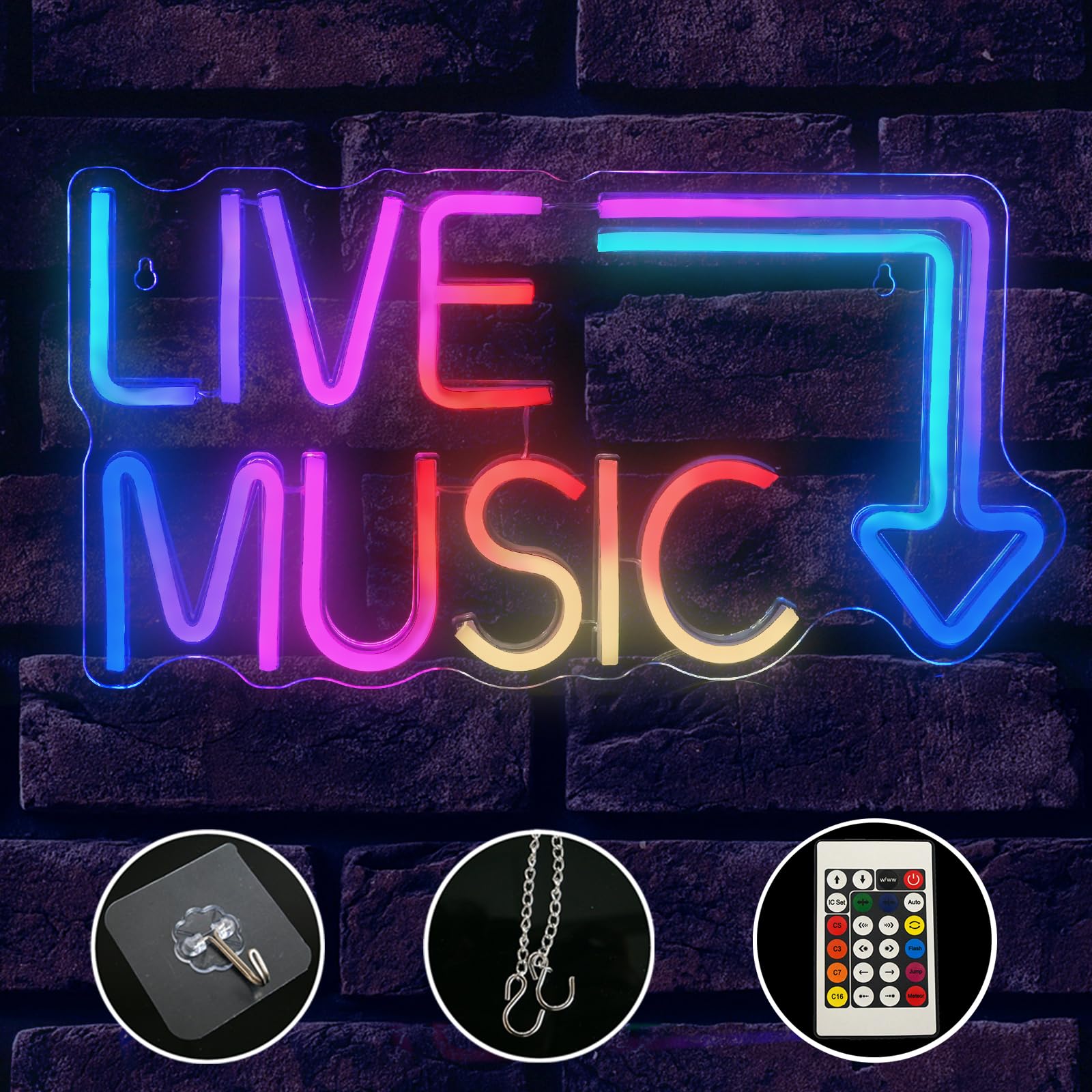 Wanxing RGB Neon Sign for Wall Decor, Dimmable Acrylic Light, Music Theme, Ideal for Bedroom, Man Cave, Game Room, Home Bar