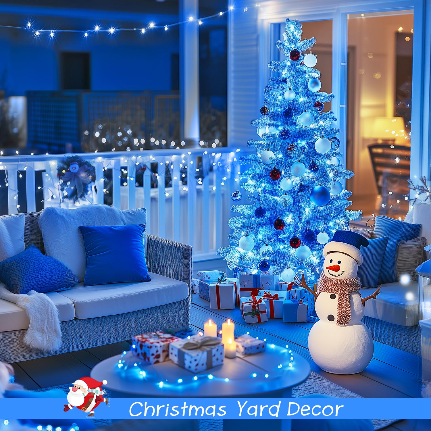 Jmexsuss 100 Led Blue Christmas Lights, 33Ft Waterproof String Lights, 8 Modes For Indoor/Outdoor Decorations, Model Exs-S-0100