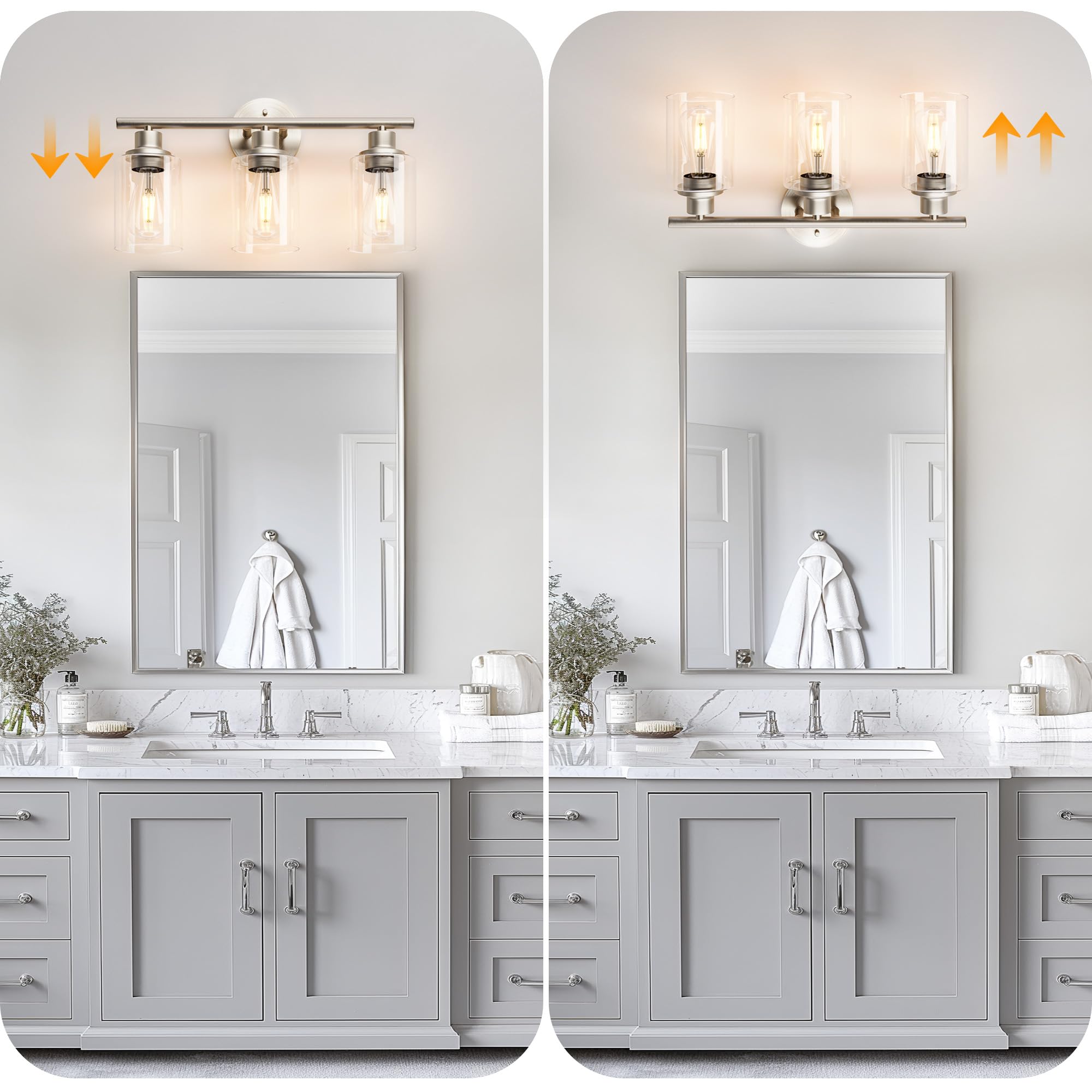Weyderk Brush Nickel Bathroom Vanity Light - 3 Light Bathroom Light Fixture With Clear Glass Shades, Ul Certification & E26 Base, Brush Nickel Bathroom Vanity Lights Over Mirror For Bathroom