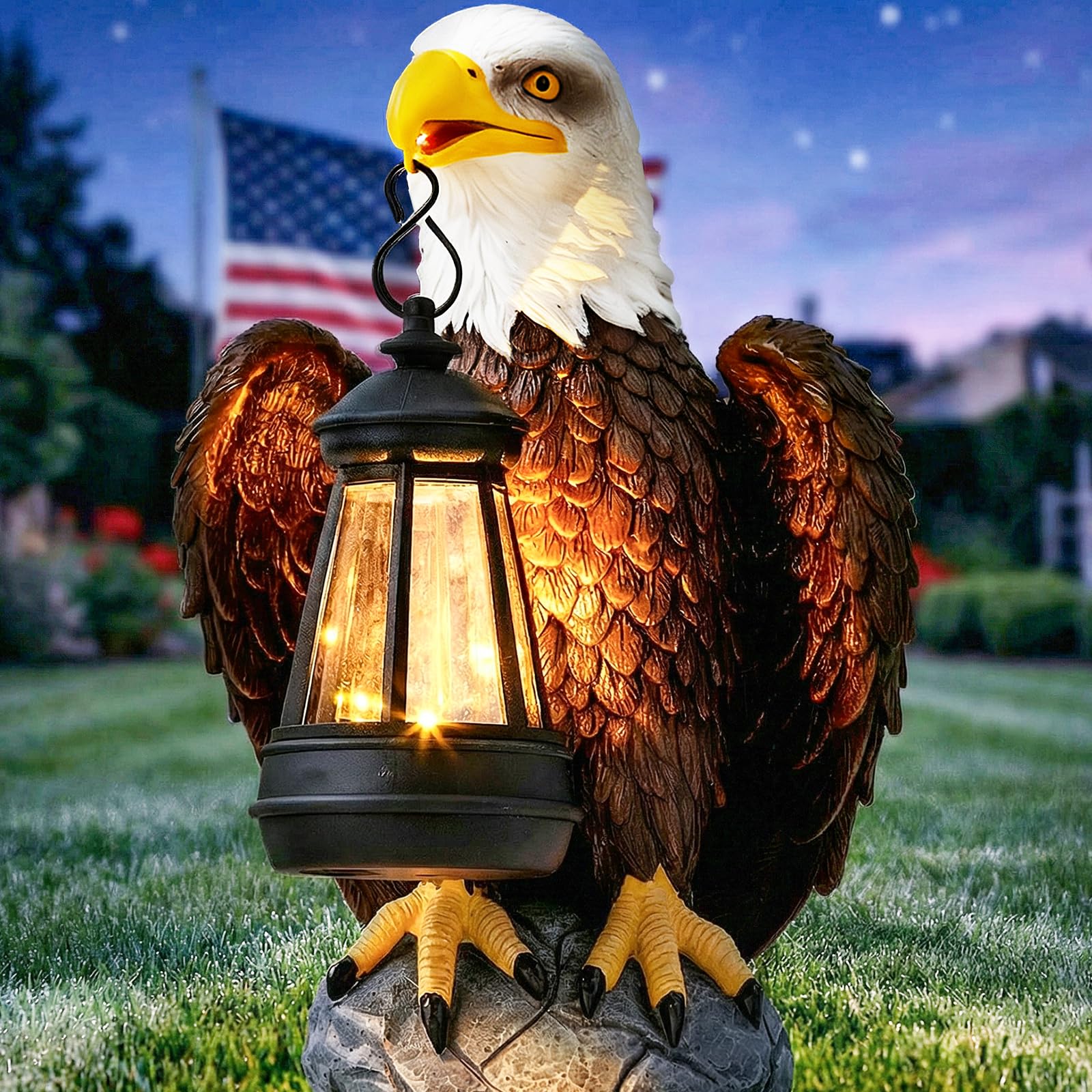 YDKOJGW American Bald Eagle Garden Statue with Solar Light,Outdoor Decor Sculpture,Perfect for Patio,Yard,Porch,Balcony,Distinct
