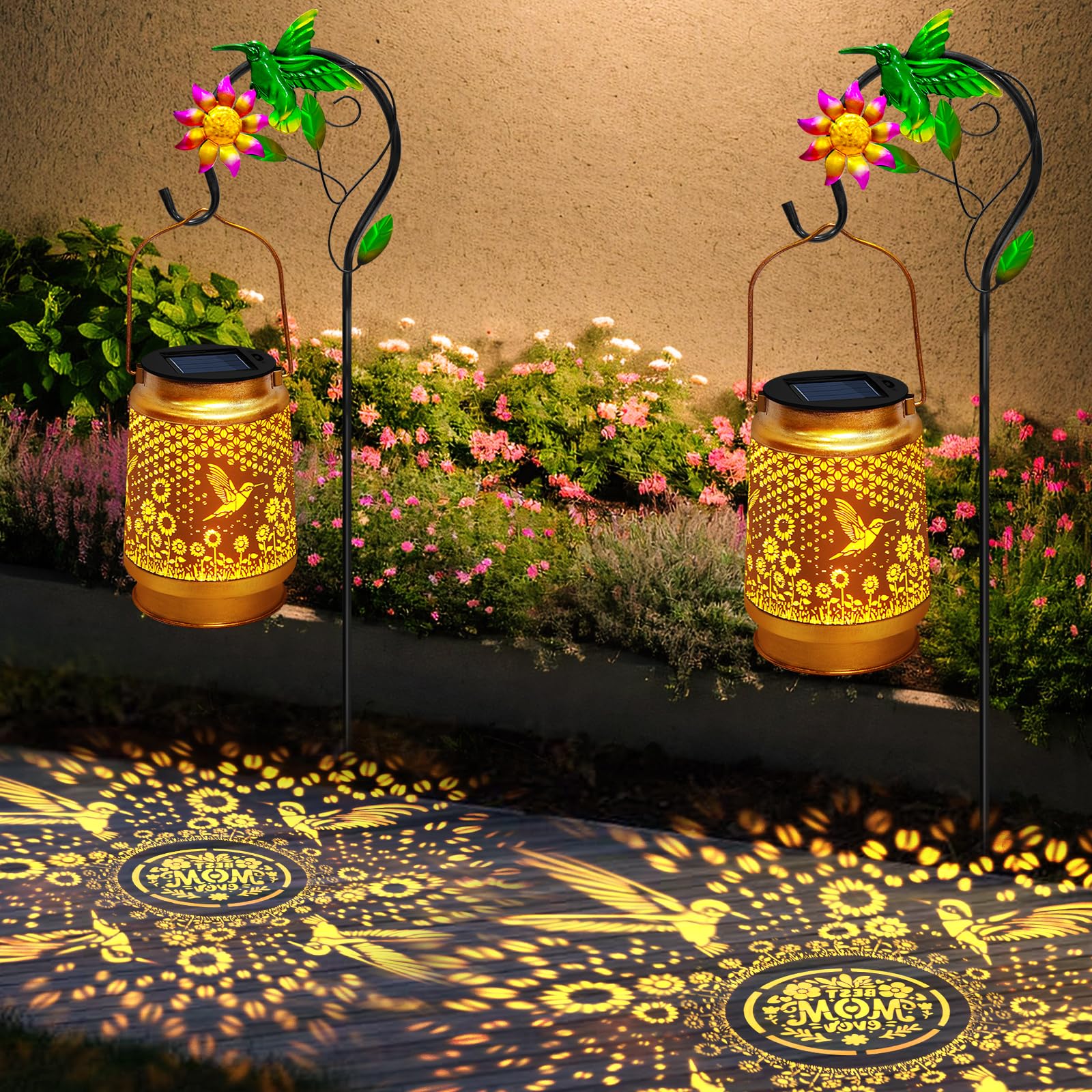 2 Packs Solar Lanterns Outdoor Waterproof Hummingbird Hanging Solar Lights,Sunflower Garden Decor,Hummingbird Gifts For Mom Wome