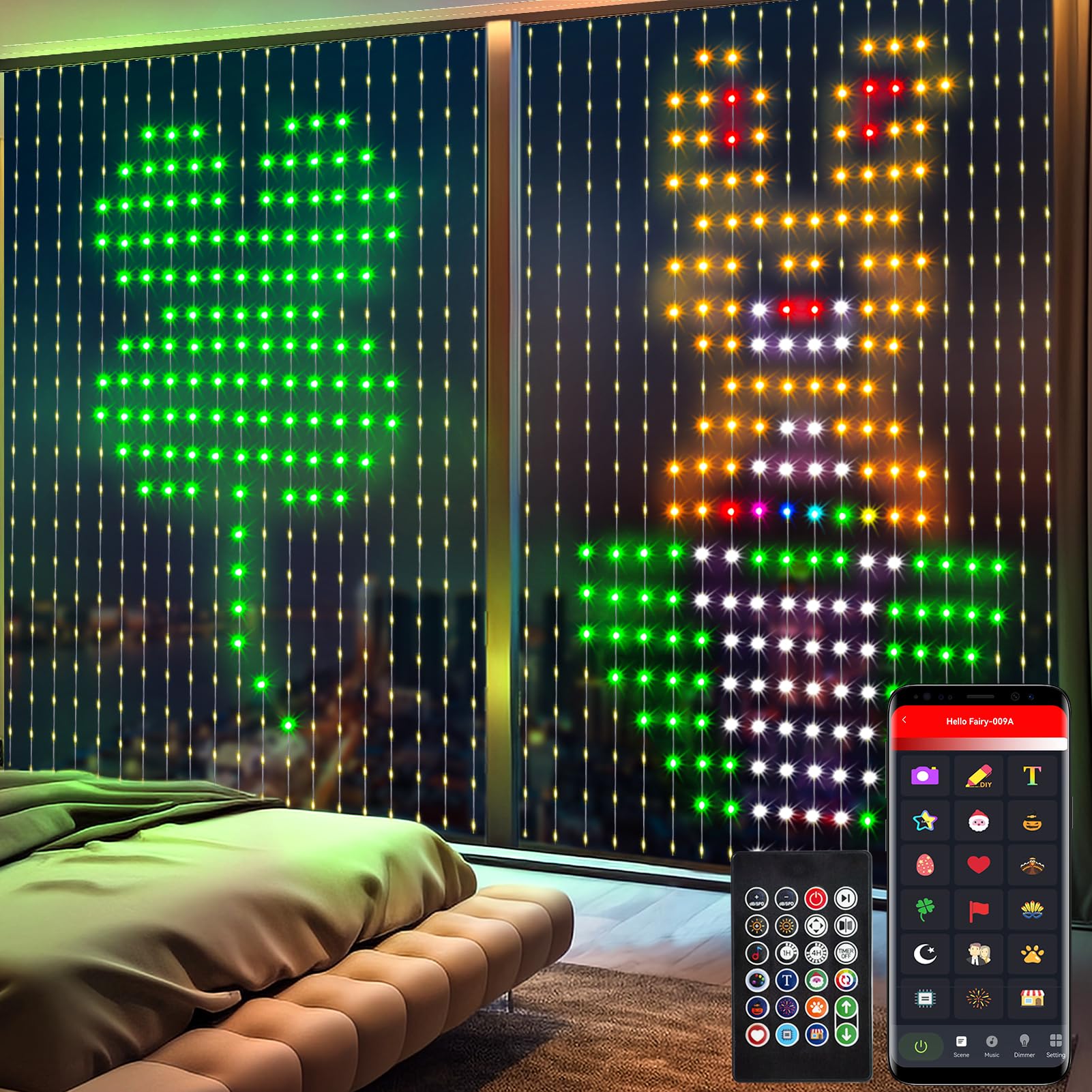 LumBelle Smart Curtain Lights 400 LED, 6.56x6.56Ft, RGB, APP Remote Control, Music Sync, Dynamic DIY Lights for Decoration
