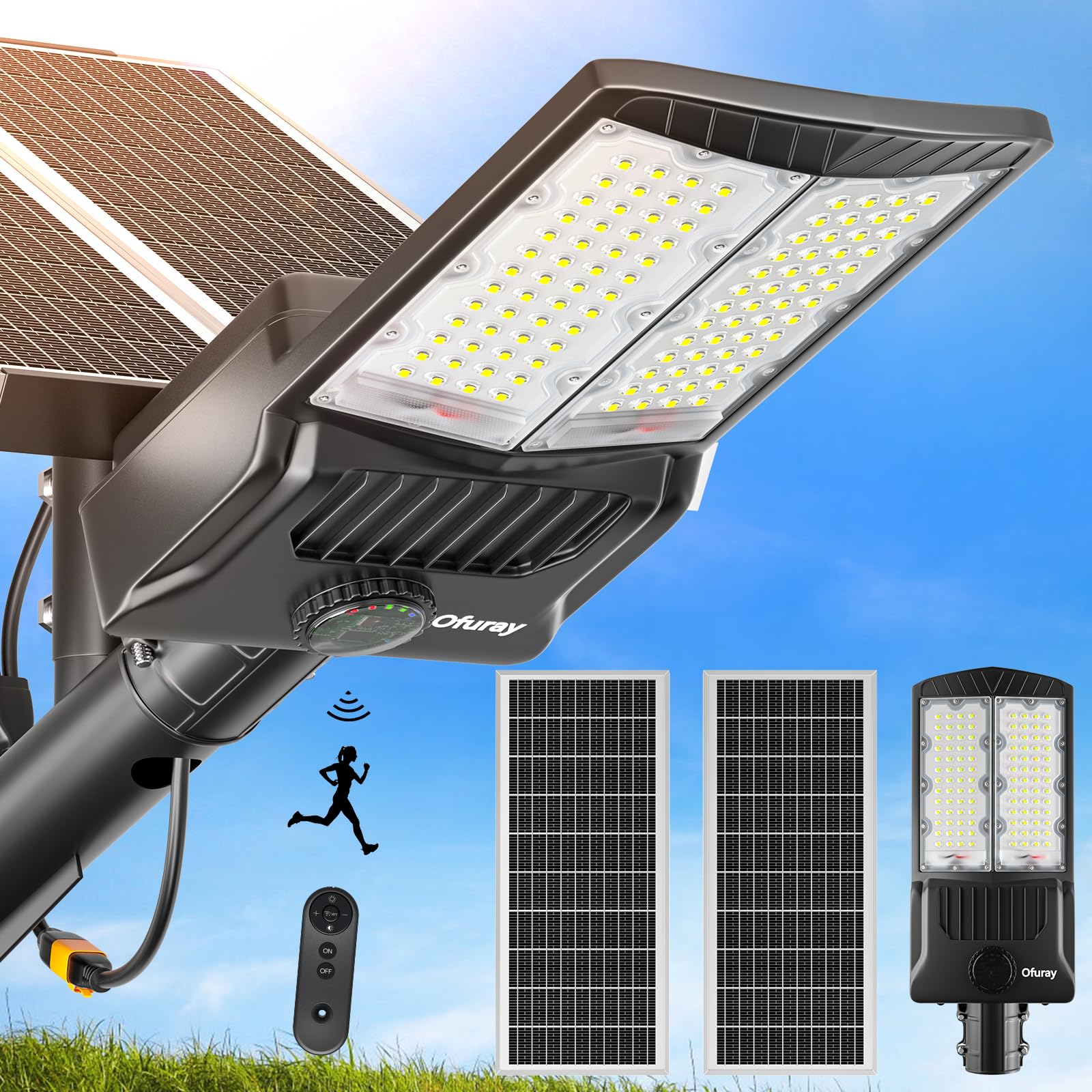 Ofuray Of-7000W Solar Street Lights Outdoor, 500000lm Solar Security Flood Lights Parking Lot Commercial with Motion Sensor, 650