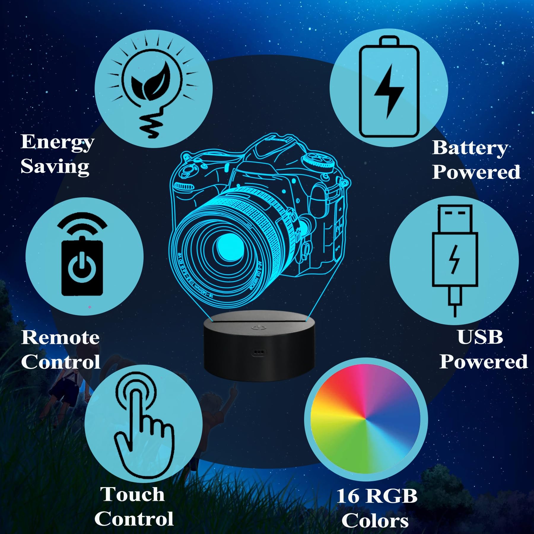 Posshe Photographer Gifts For Men, Camera 3D Night Light With Remote Control, 16 Colors Changing, Rgb Flashing Mode, Dimmable, P