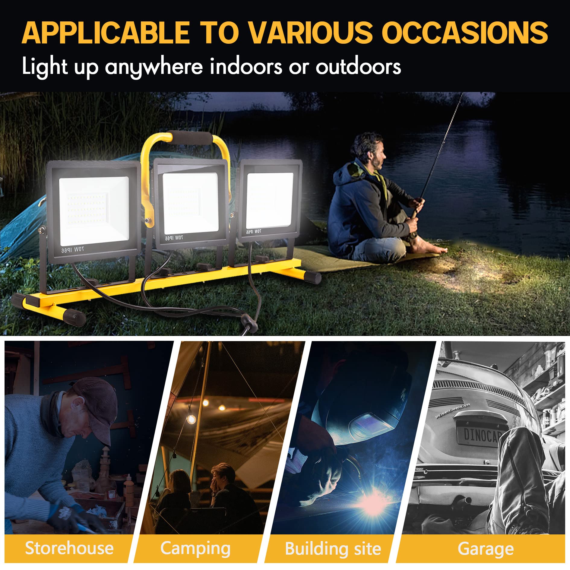 Guwell 21000 Lumen Led Work Light - 3 Adjustable Heads, Aluminum, Waterproof, Yellow-2, Model 23-Wl-08, 2-Pack
