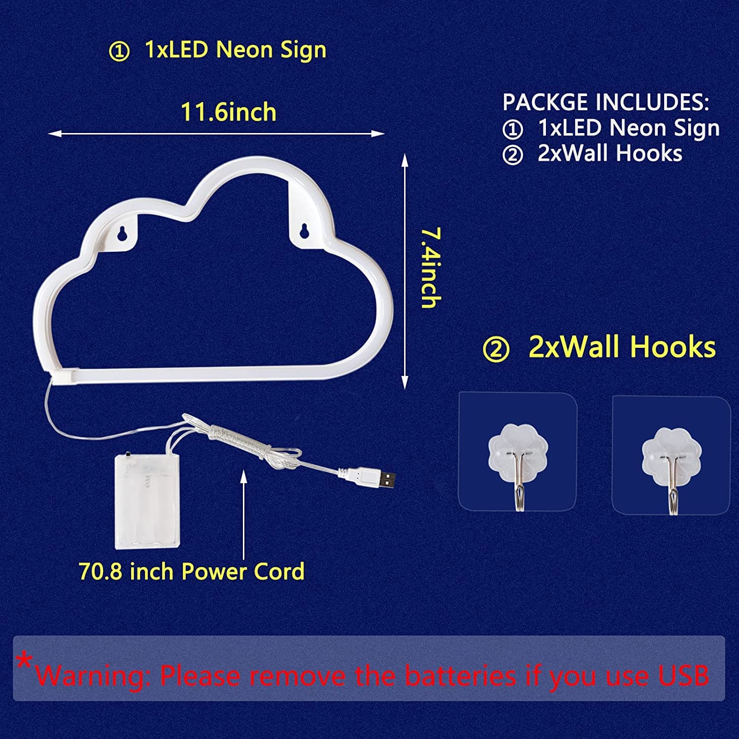 Cloud Neon Signs, Led Cloud Neon Light For Wall Decor, Battery Or Usb Powered Cloud Sign Shaped Decoration Wall Lights For Bedroom Aesthetic Teen Girl Kid Room Birthday Wedding Party Halloween (Red)