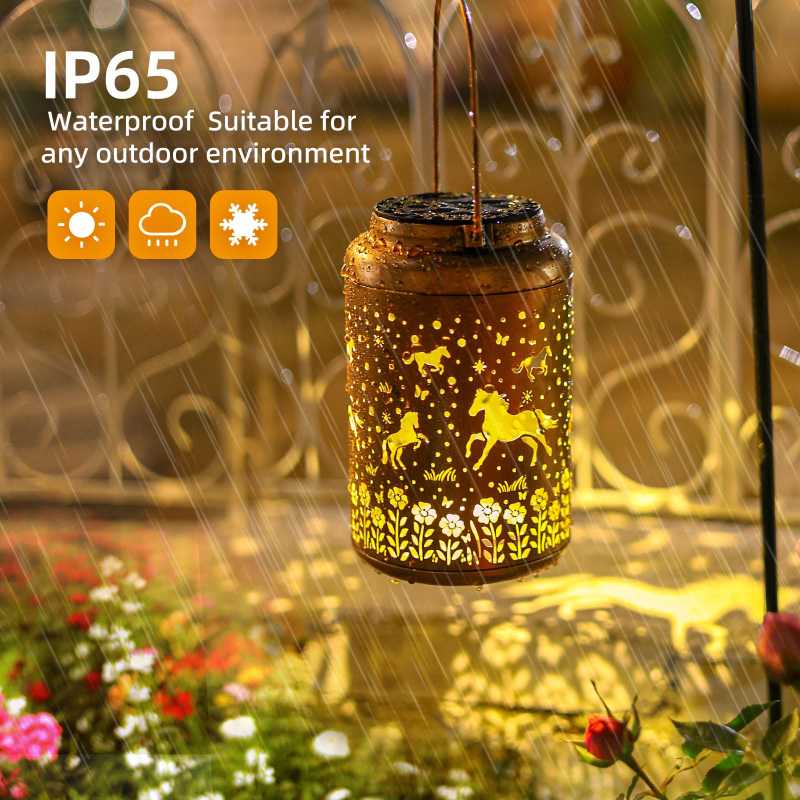 WACLSTDAY Solar Lanterns - 2Pack Outdoor Waterproof Metal Lights, Red Copper, Garden Decor, Model B-W-DL-25005-ma-02