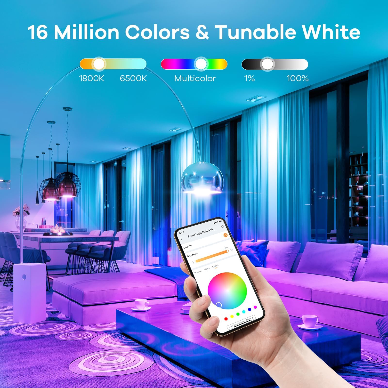 Linkind Wifi Smart Light Bulbs, Alexa Light Bulb Work With Alexa, Google Home, Rgbtw 16 Million Color Changing Light Bulbs Dimma