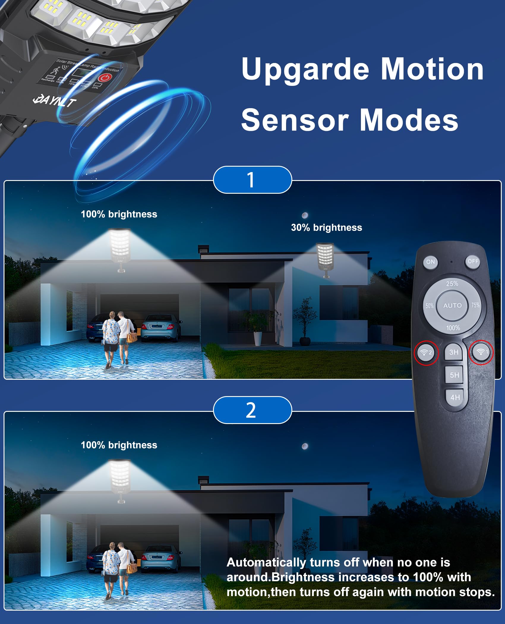 Jaynlt Solar Lights Outdoor  5 Lighting Modes Solar Flood Security Light With Motion Sensor & Dusk To Dawn&Remote  7000K Street Lamps For Yard  Entryway Garage - 4Pack