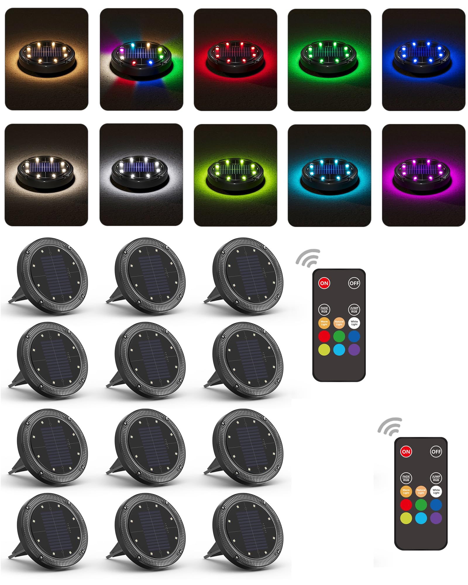 Color Changing Solar Ground Lights with 33ft Long Distance Remote Control - Flat Solar Lights Outdoor Waterproof - Pathway Light