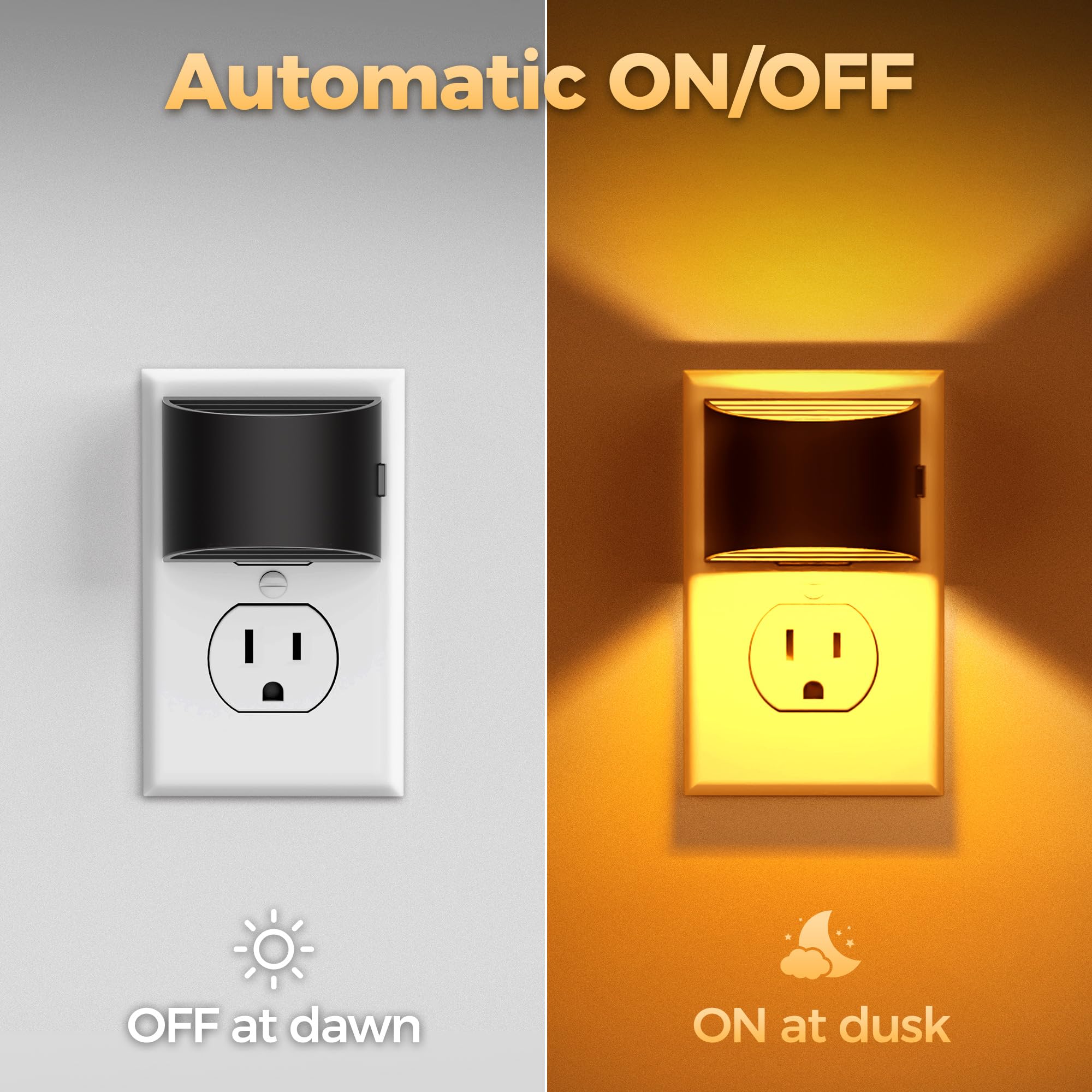 DORESshop LED Night Light, Dusk to Dawn Sensor, Adjustable Brightness, 2 Count, Amber, Model D-GY10707US-2