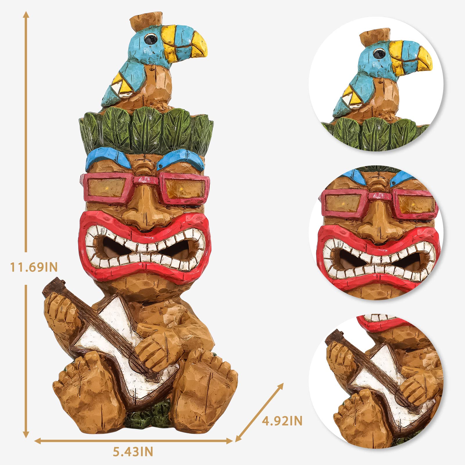 EPTUEGA Tiki Statue - Funny Guitar Man Decor, 11.69in Tall, Blue Resin, Outdoor Patio and Yard Decoration, Model Tiki Statue-002