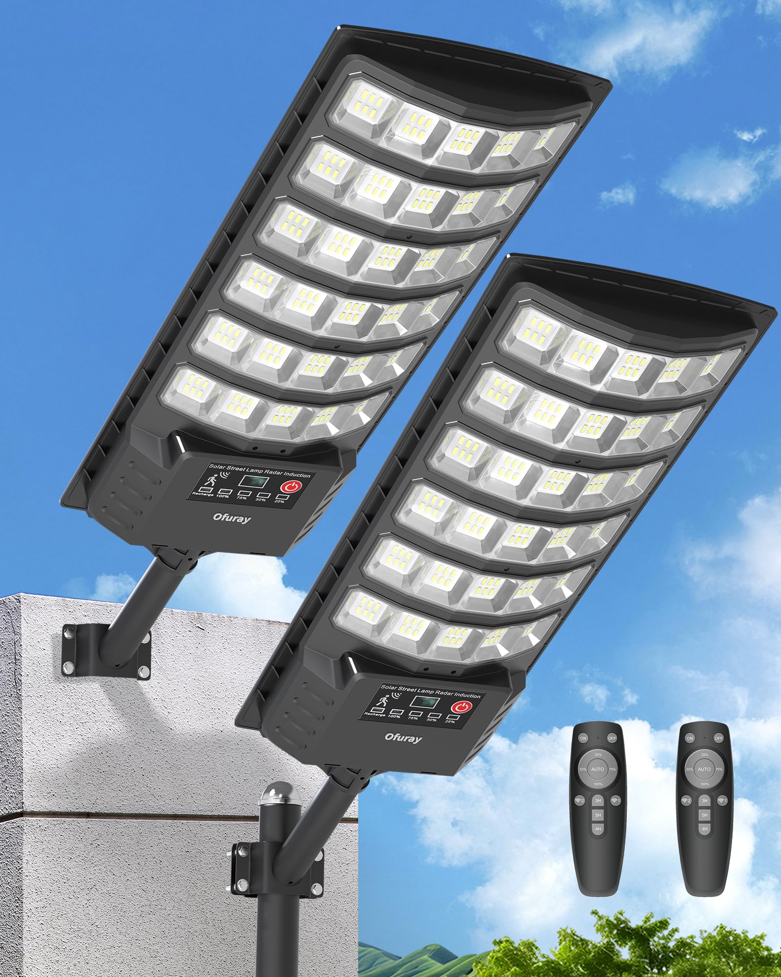 Ofuray Solar Flood Lights Outdoor,5AH High Power Solar Security Parking Lot Lights Dusk to Dawn with 5 Modes,7000k Daylight with
