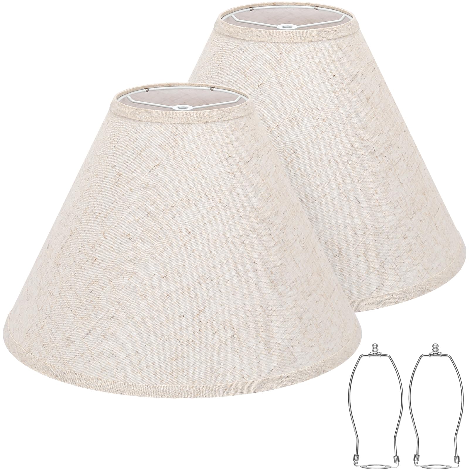 Seaside Village Empire Lamp Shades Set of 2, 6in Top x 16in Bottom x 10.8in High, Beige Natural Linen, Spider Harp Holders Included