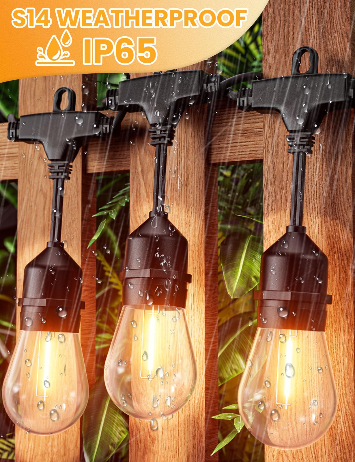 Svater Outdoor String Lights, 150FT, IP65 Waterproof, 48 Shatterproof Bulbs, Dimmable 2700K Warm White, Model SV-S14150FT-MG